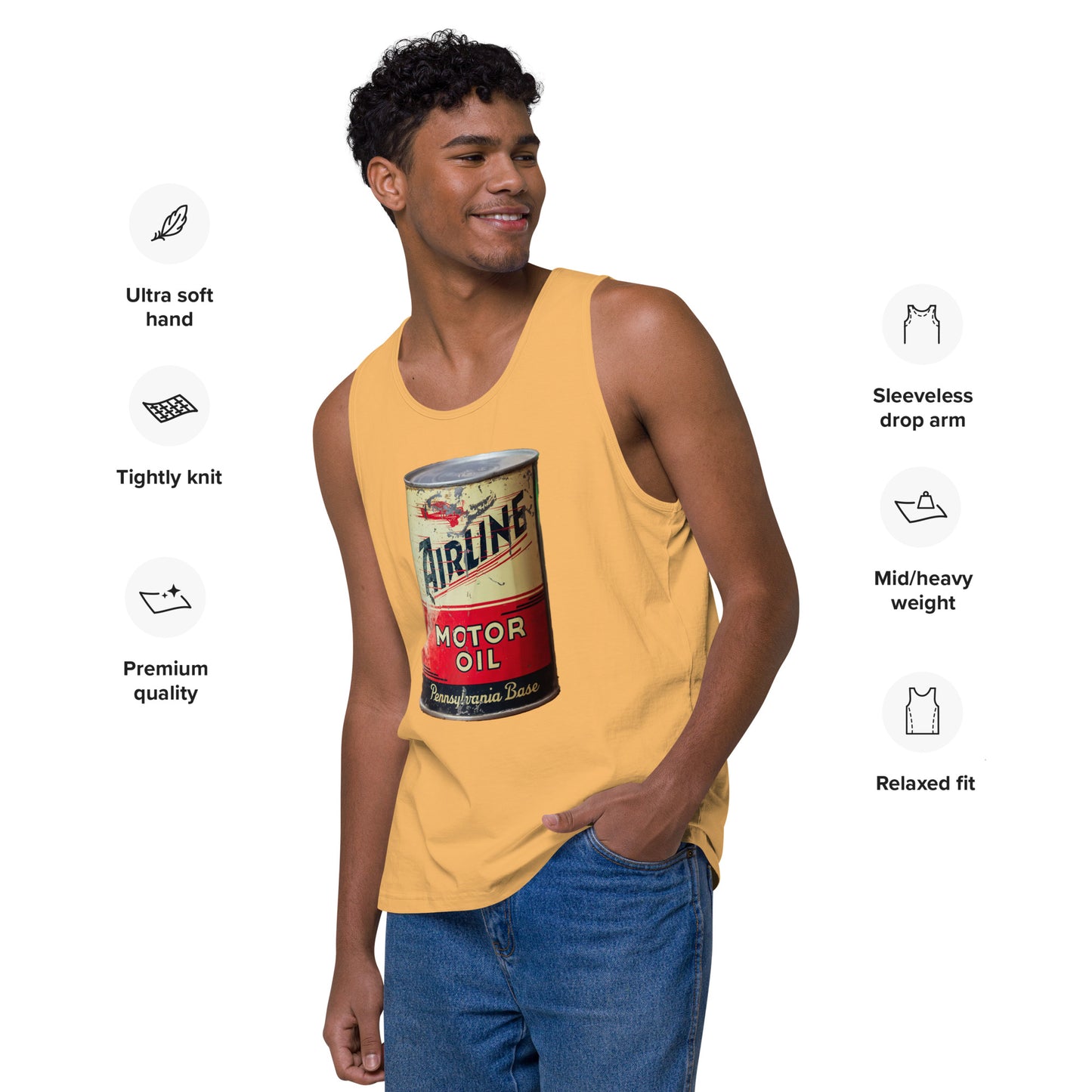 Aviation Oil Soup Can Style Men’s premium tank top