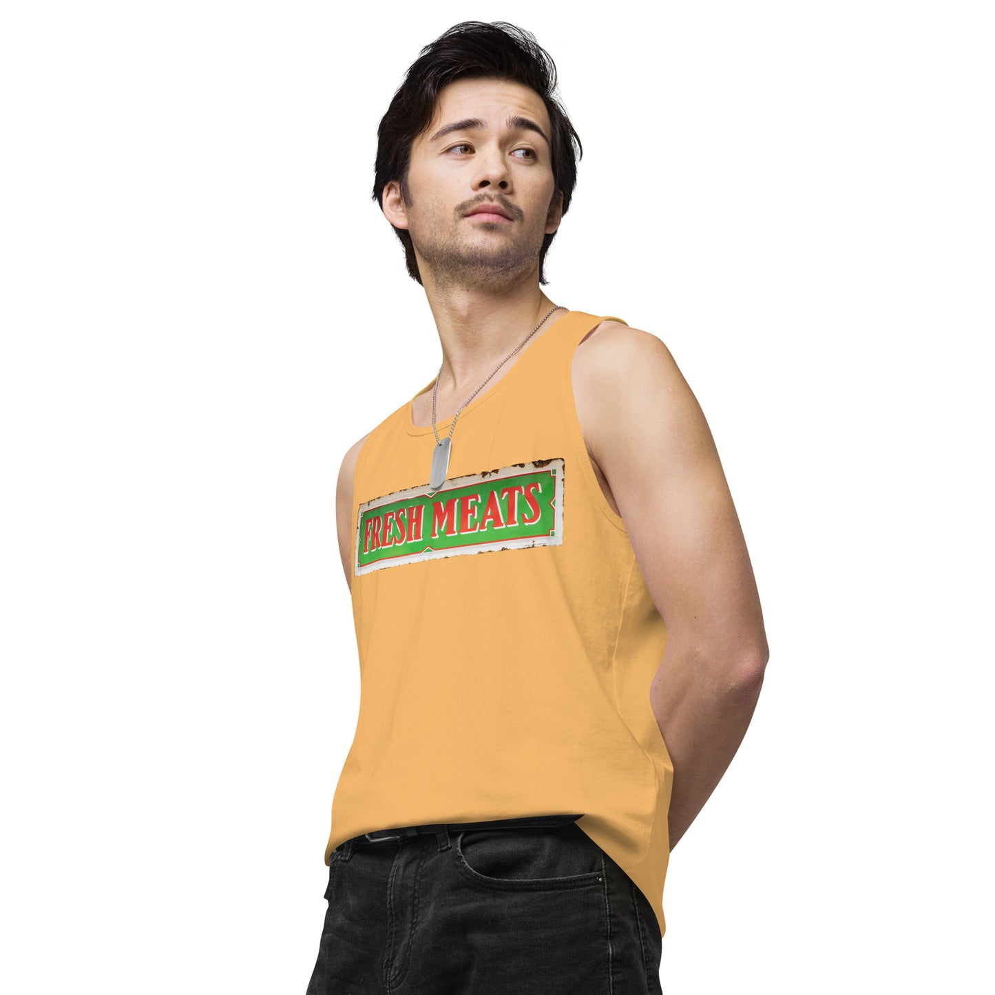 Vintage Fresh Meat Sign Porcelain Style Men’s premium tank top