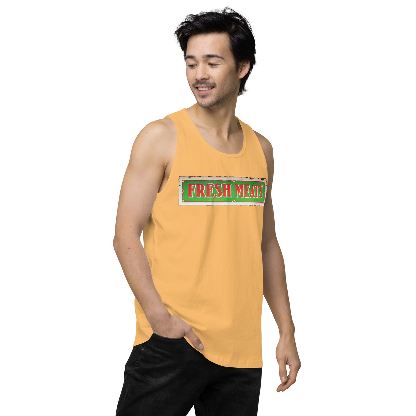 Vintage Fresh Meat Sign Porcelain Style Men’s premium tank top