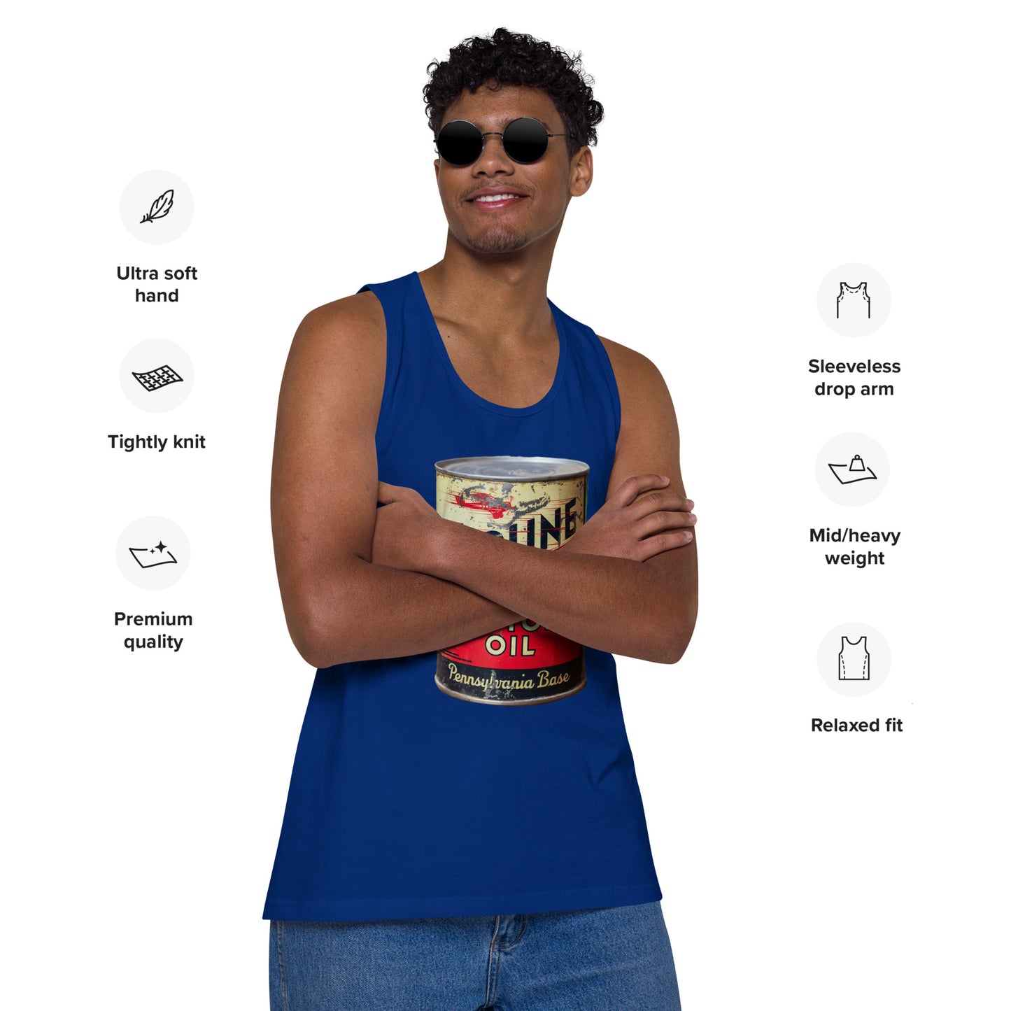 Aviation Oil Soup Can Style Men’s premium tank top