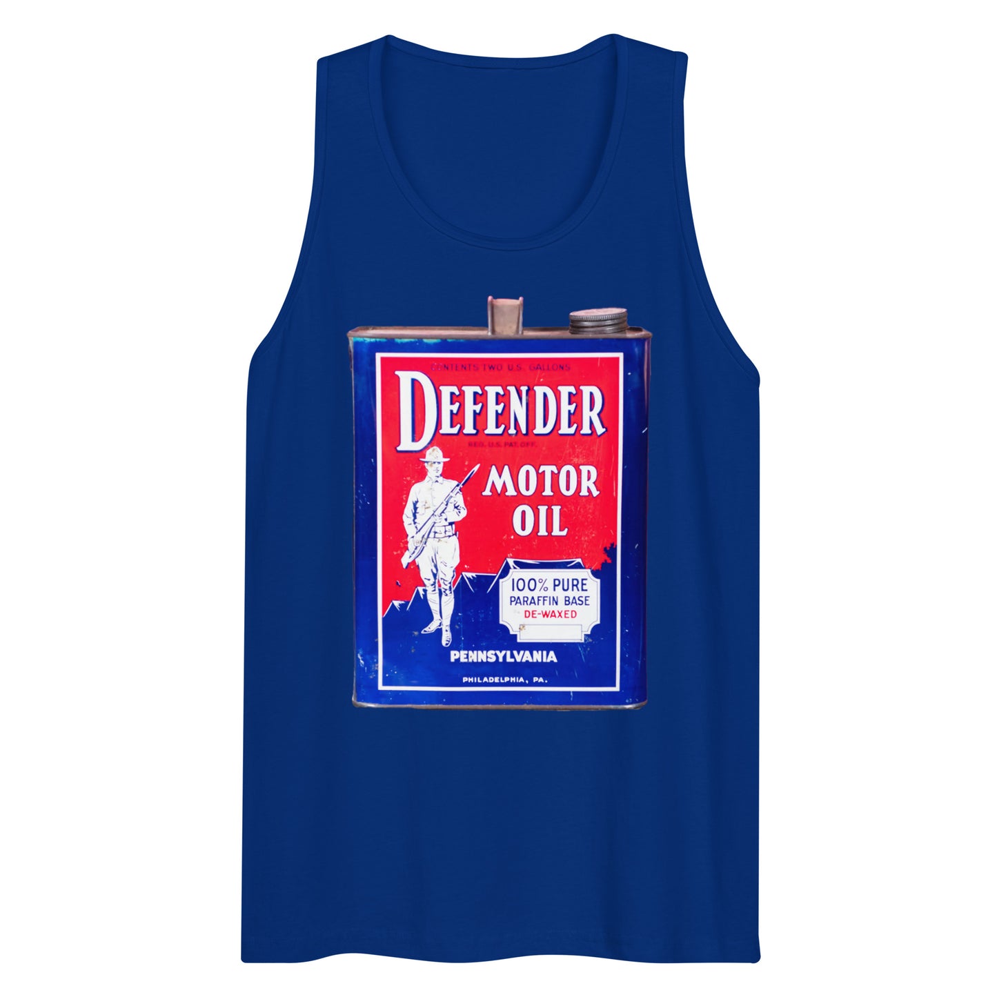 Vintage Defender Oil Steel Can Design Men’s premium tank top