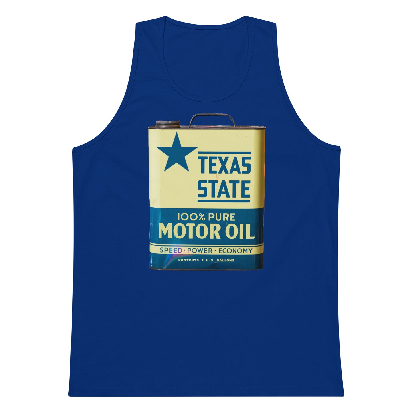 Vintage Texas Motor Oil Can Gallon Design Men’s premium tank top