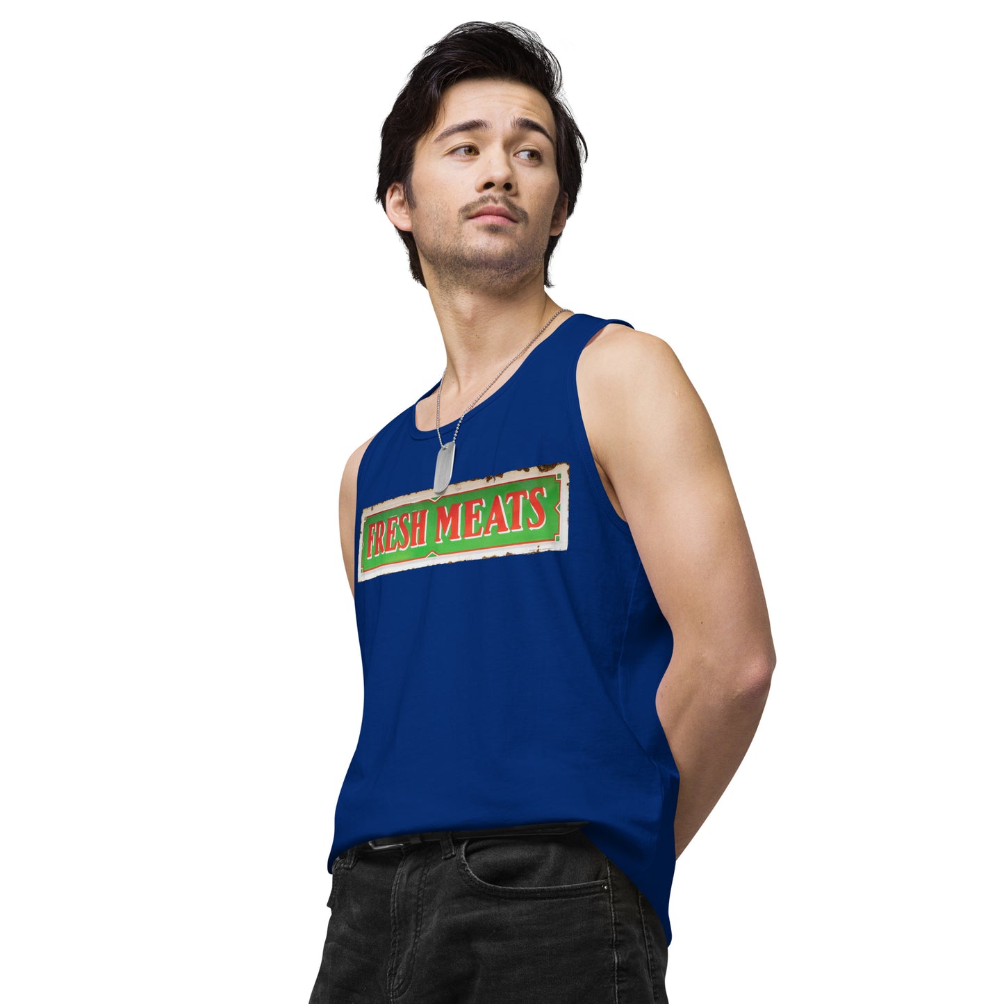 Vintage Fresh Meat Sign Porcelain Style Men’s premium tank top