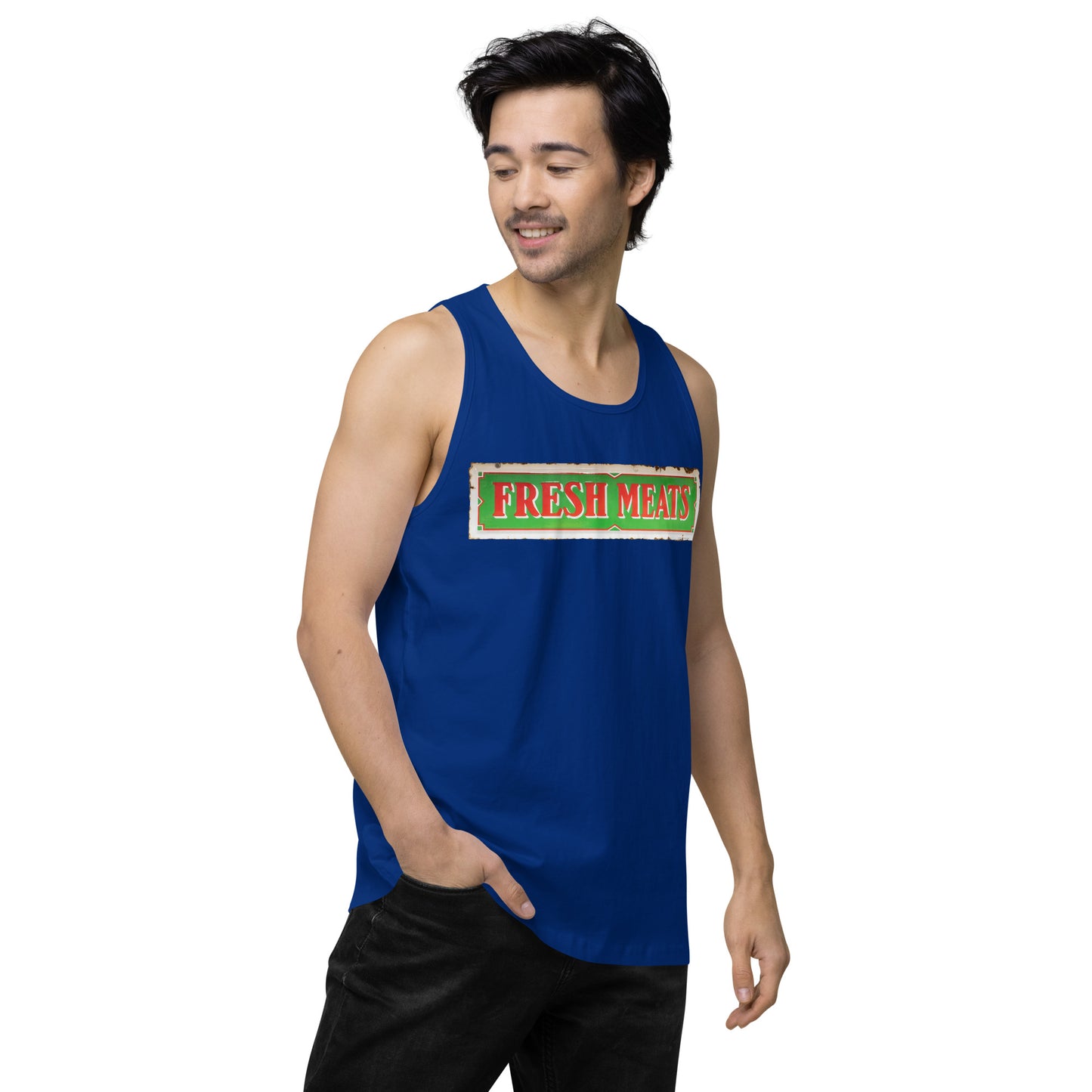 Vintage Fresh Meat Sign Porcelain Style Men’s premium tank top