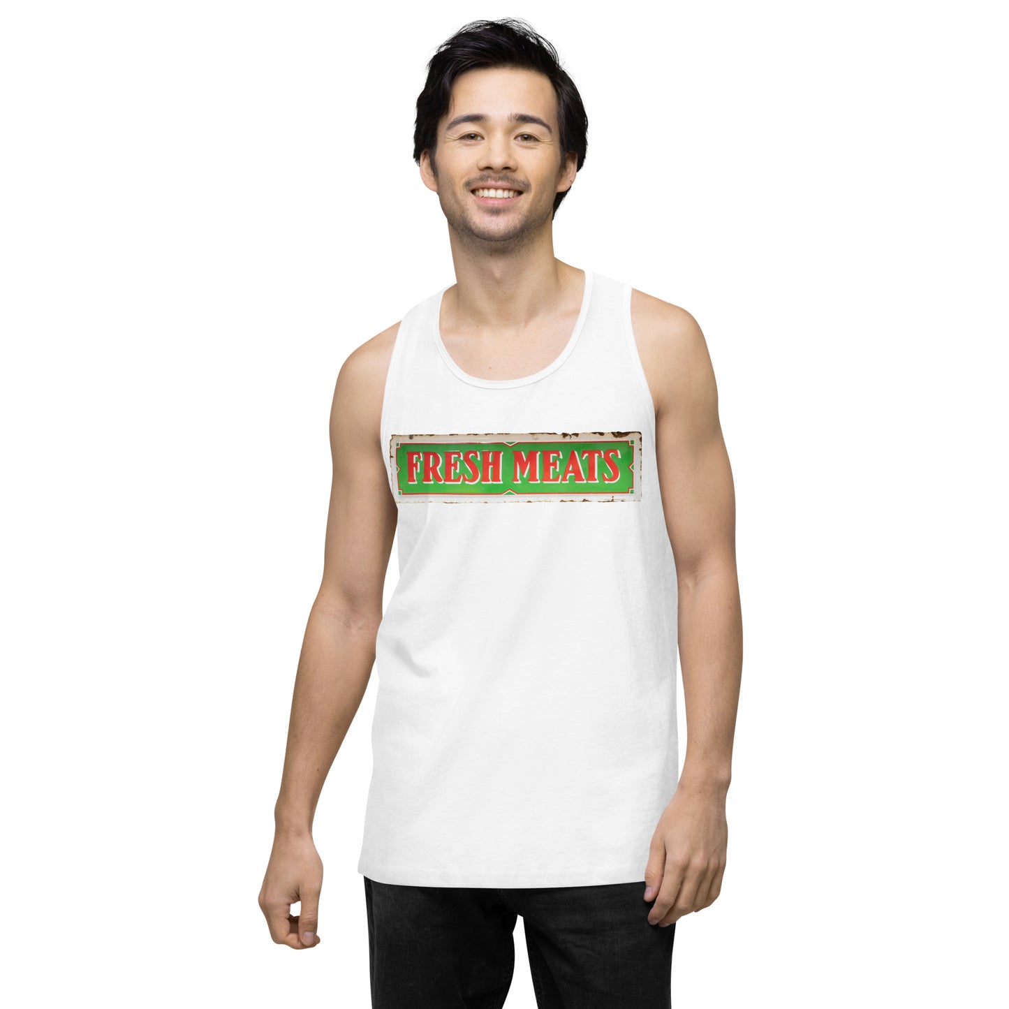 Vintage Fresh Meat Sign Porcelain Style Men’s premium tank top