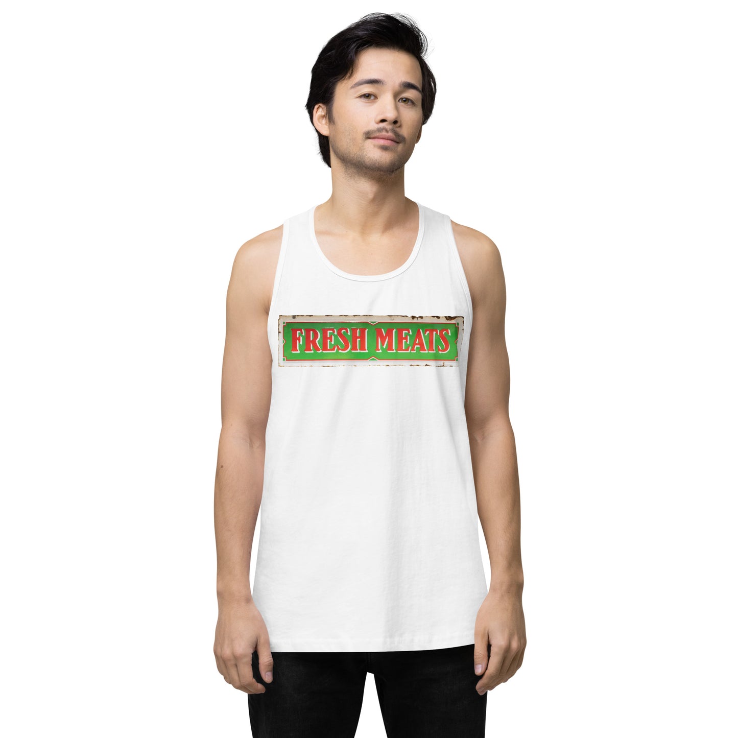 Vintage Fresh Meat Sign Porcelain Style Men’s premium tank top