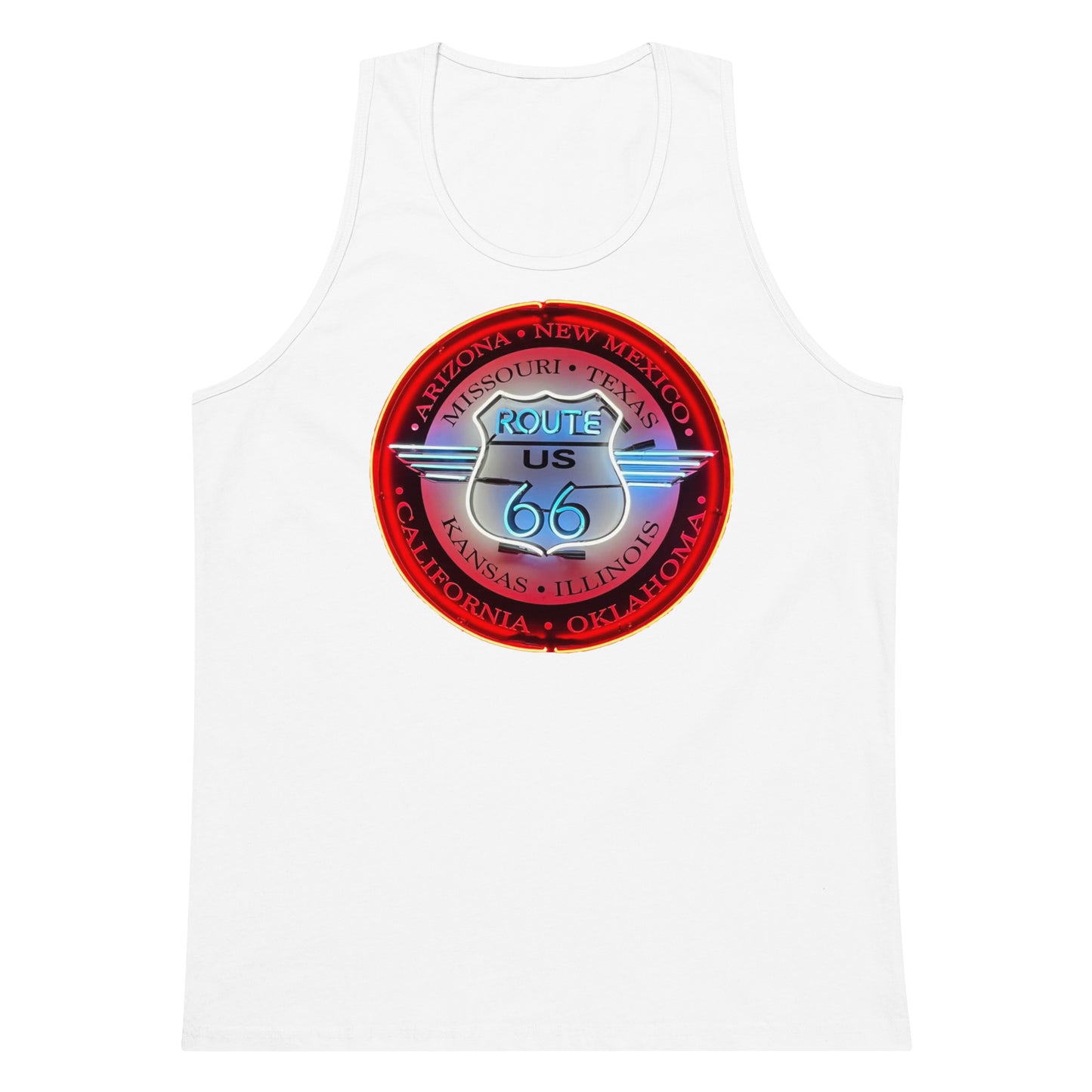 Vintage Route 66 Neon Style Lit Men’s premium tank top