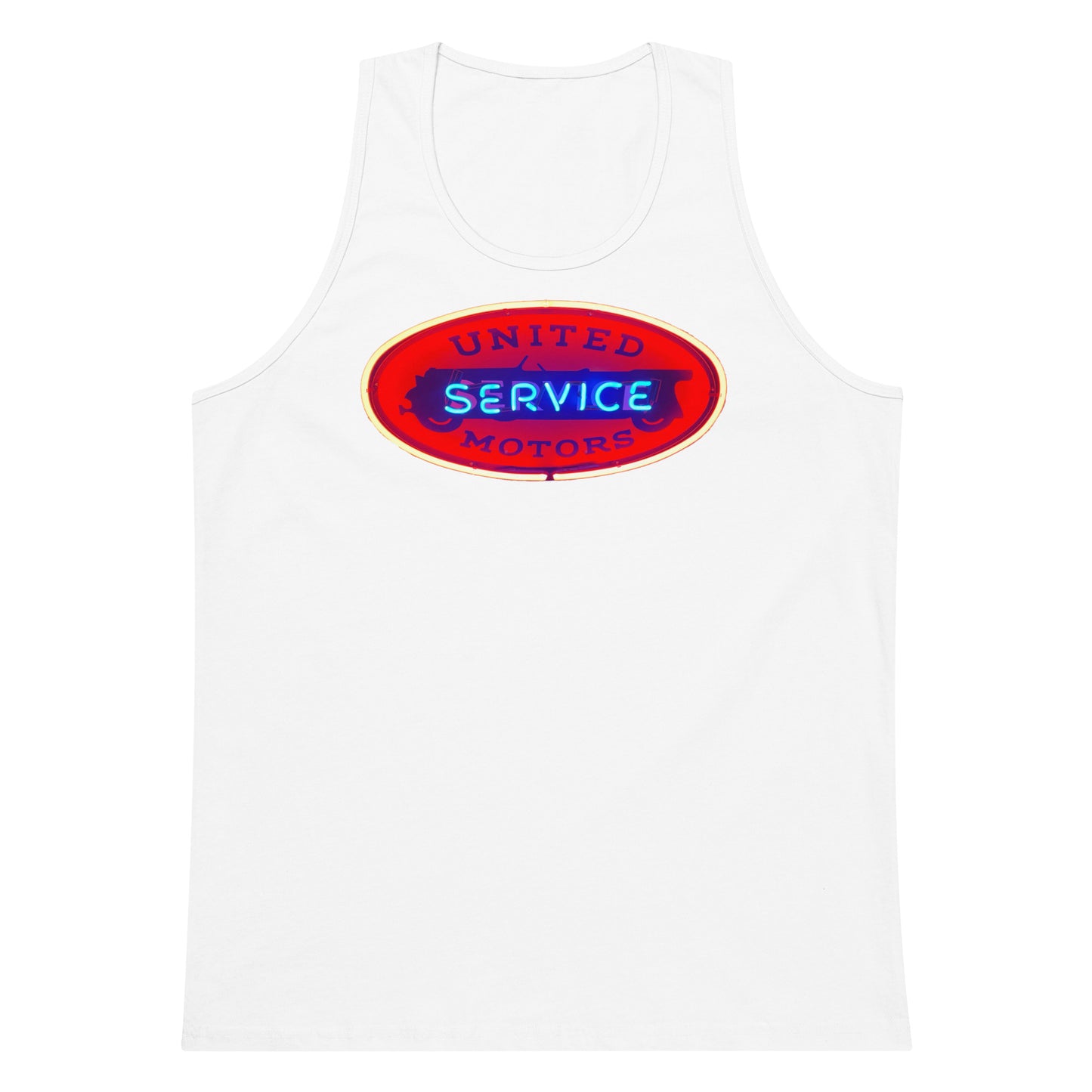 Vintage United Service Motor Neon Style Lit Men’s premium tank top