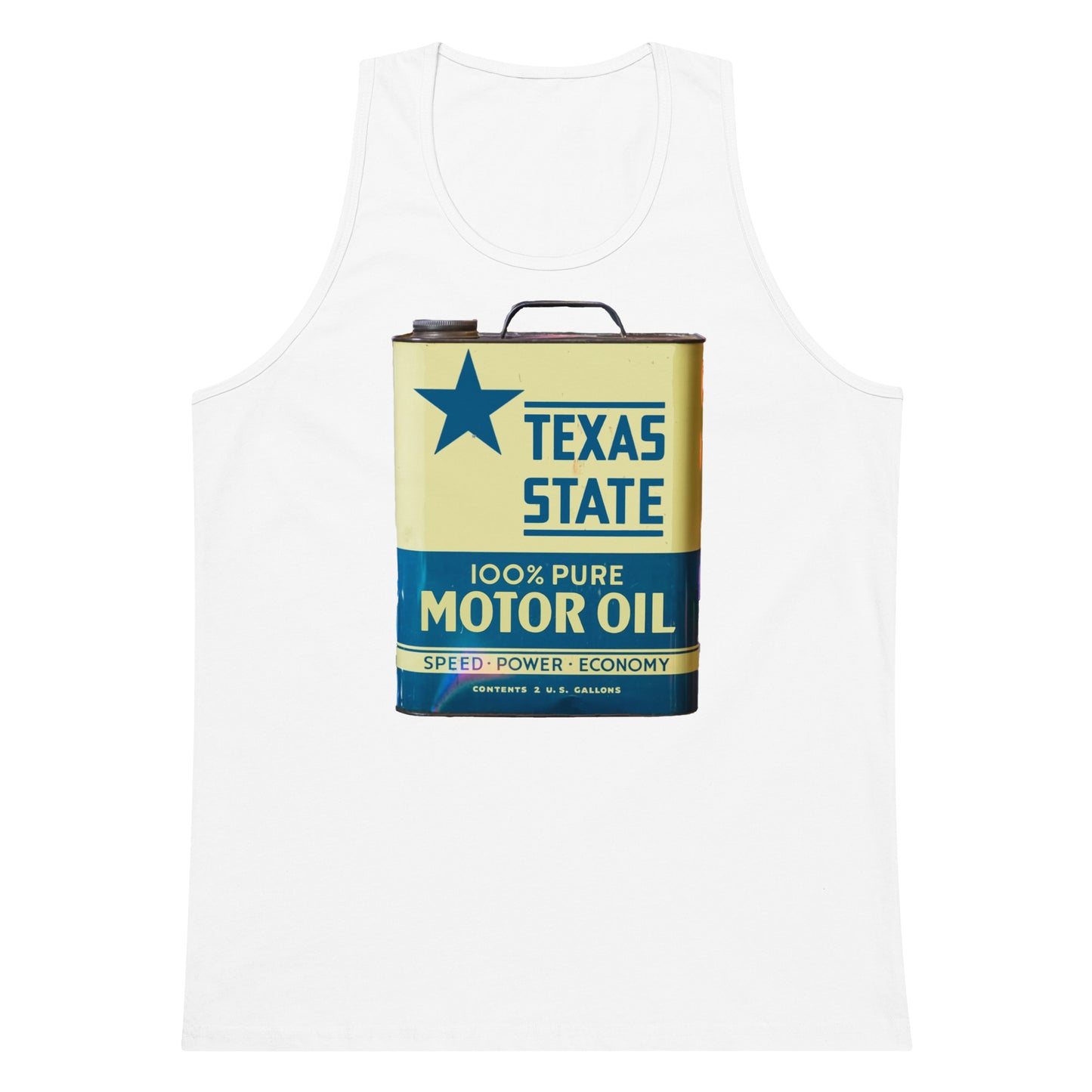 Vintage Texas Motor Oil Can Gallon Design Men’s premium tank top