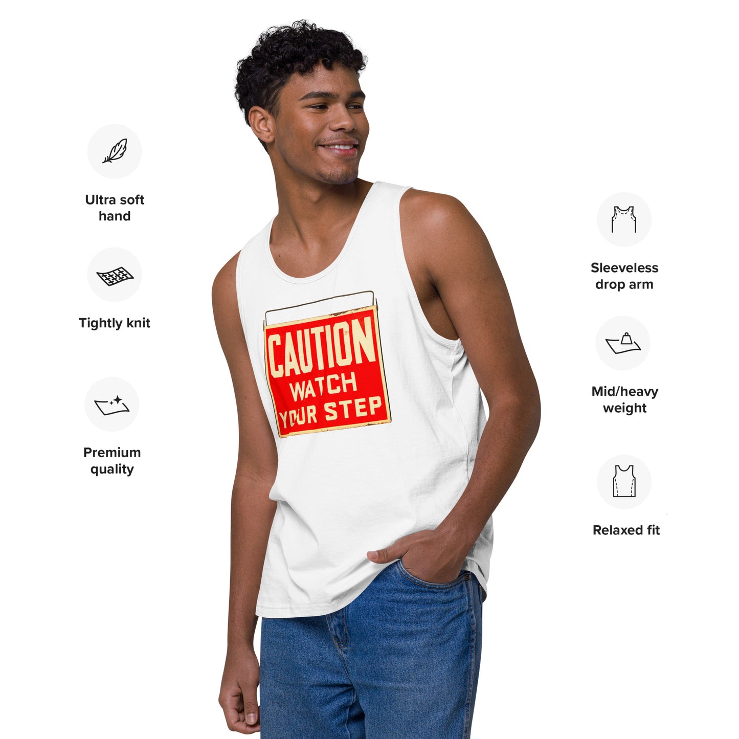 Vintage Wire Hung Caution Sign Men’s premium tank top