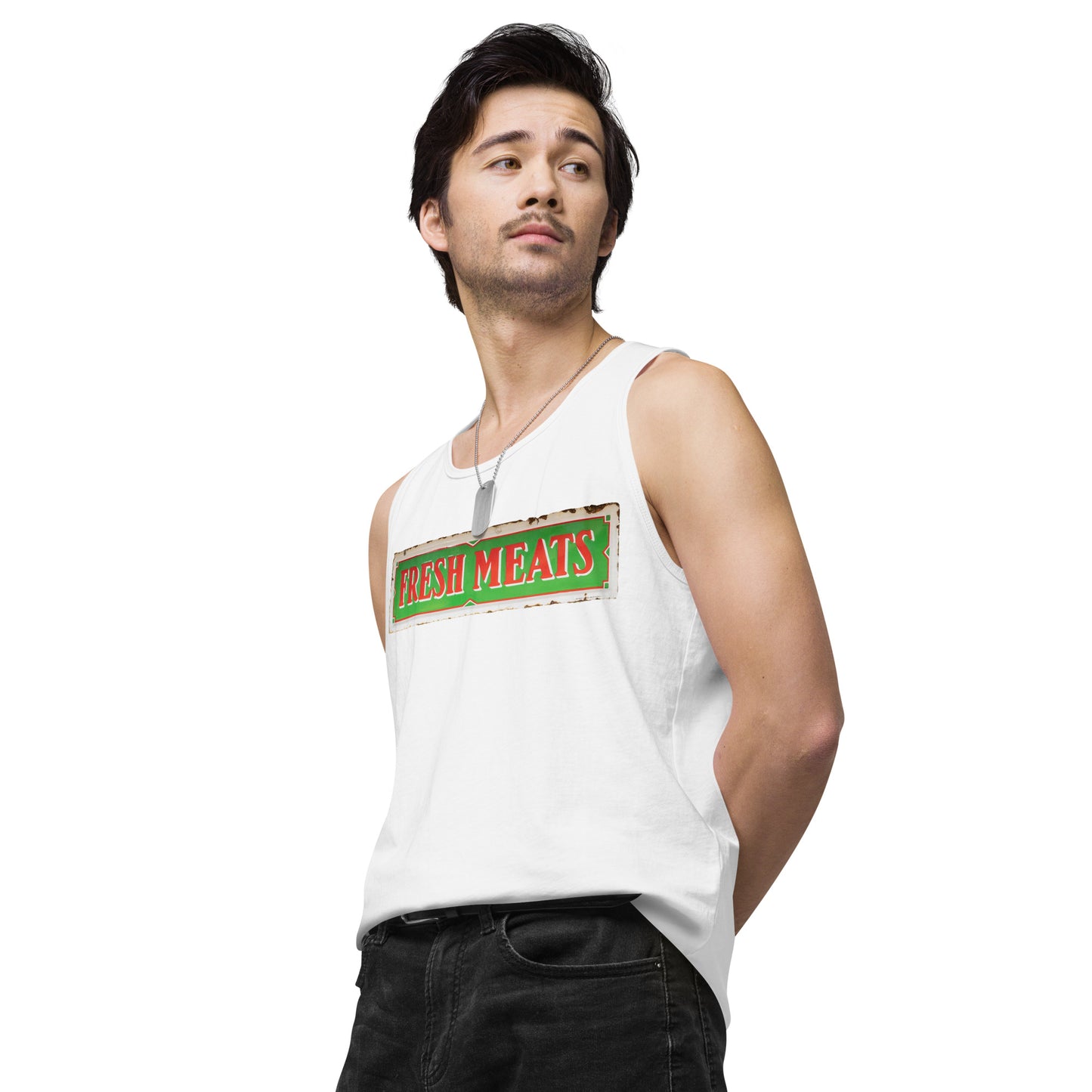 Vintage Fresh Meat Sign Porcelain Style Men’s premium tank top