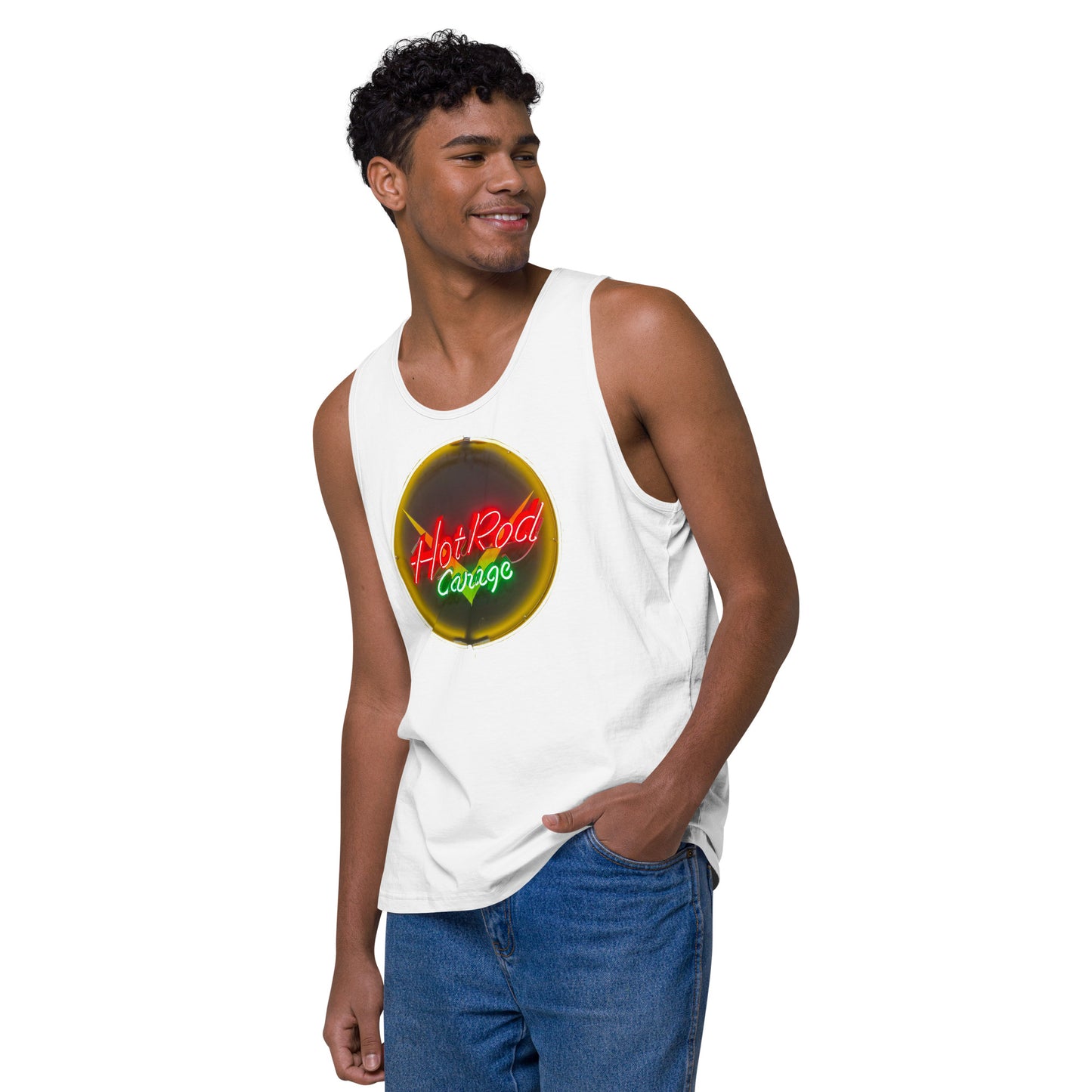 Hot Rod Garage Vintage Neon Sign Men’s premium tank top