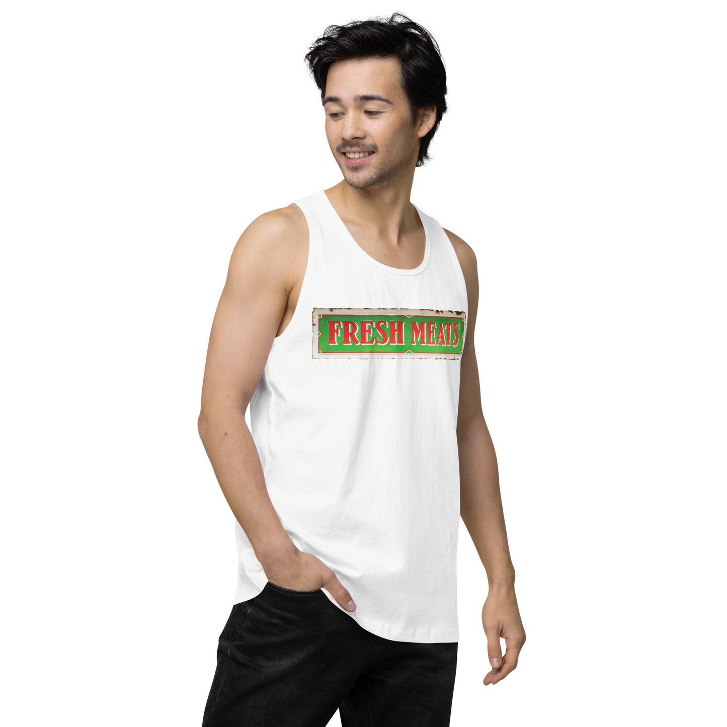 Vintage Fresh Meat Sign Porcelain Style Men’s premium tank top