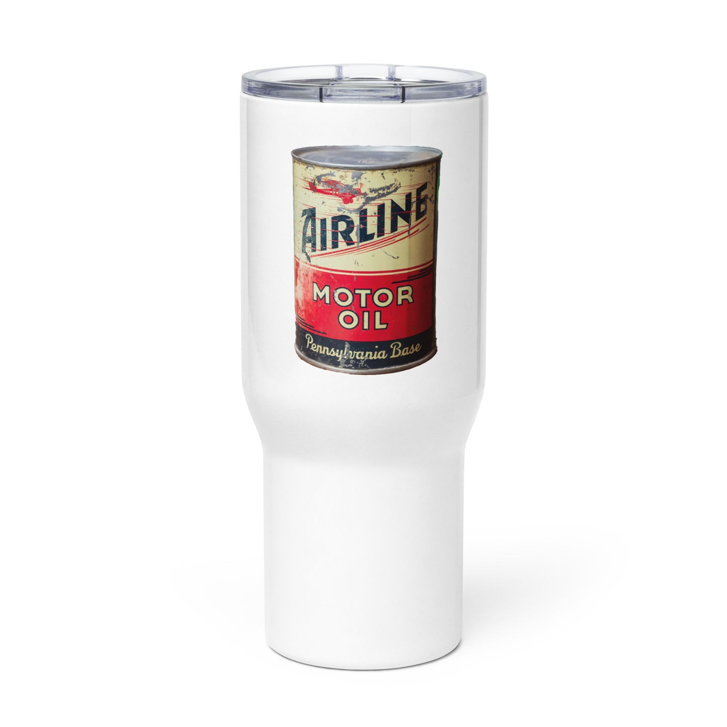 Aviation Oil Soup Can Style Travel mug with a handle