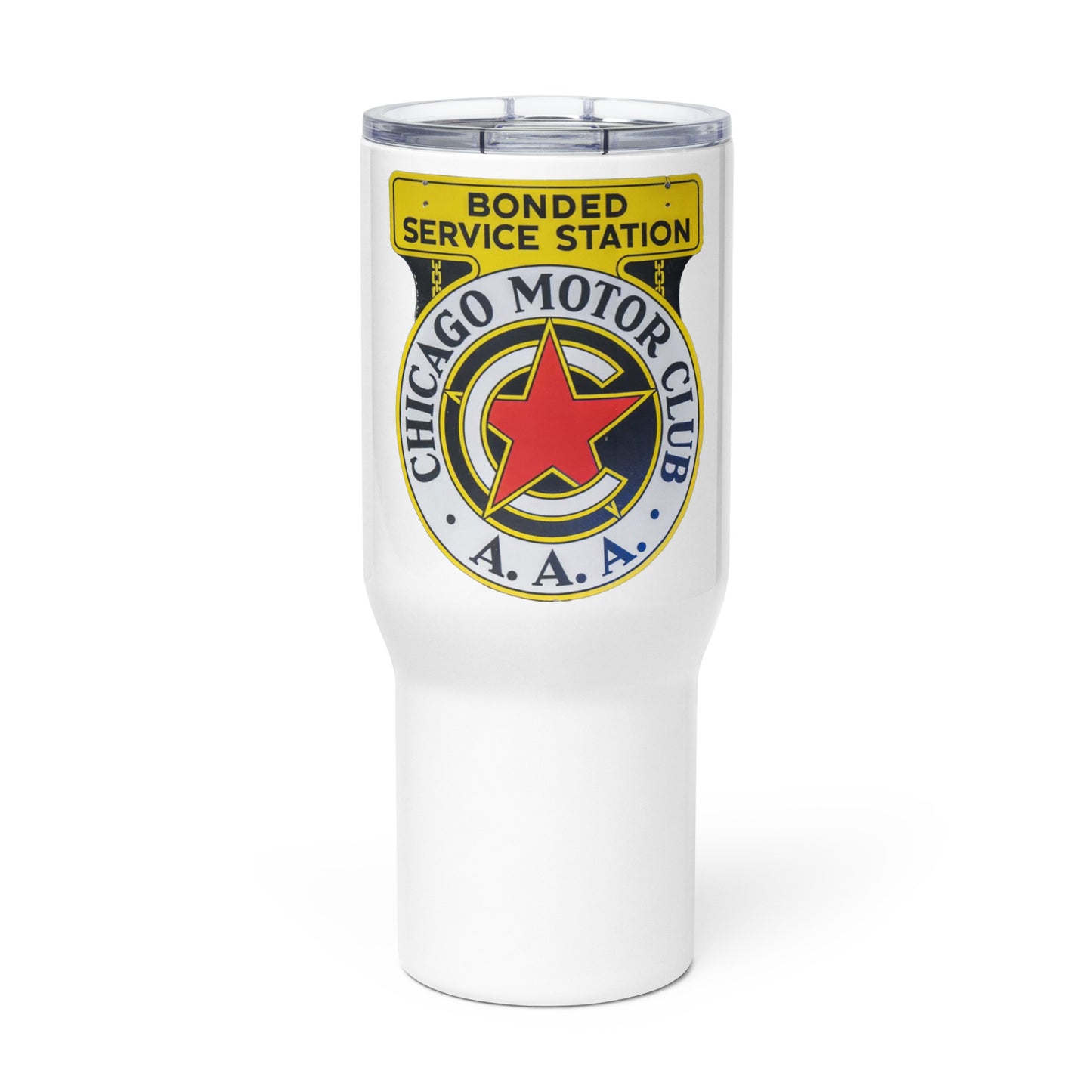 Chicago Motor Club Tin Style Travel mug with a handle