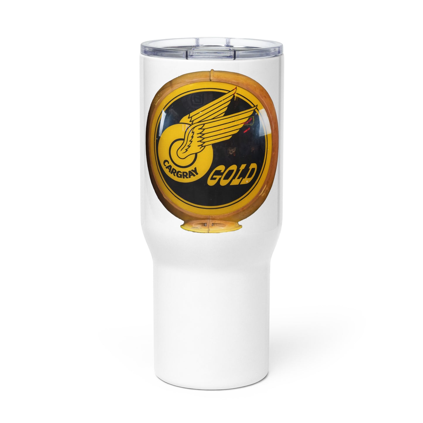 Cargray Gold Globe Style Travel mug with a handle