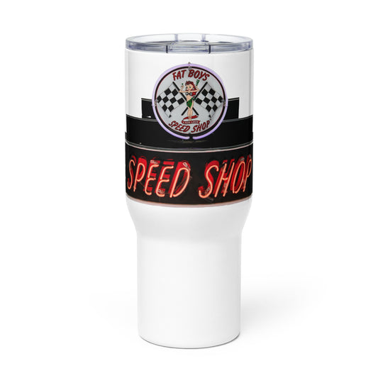 Vintage Neon Speed Shop Sign Travel mug with a handle