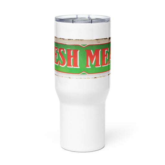 Vintage Fresh Meat Sign Porcelain Style Travel mug with a handle