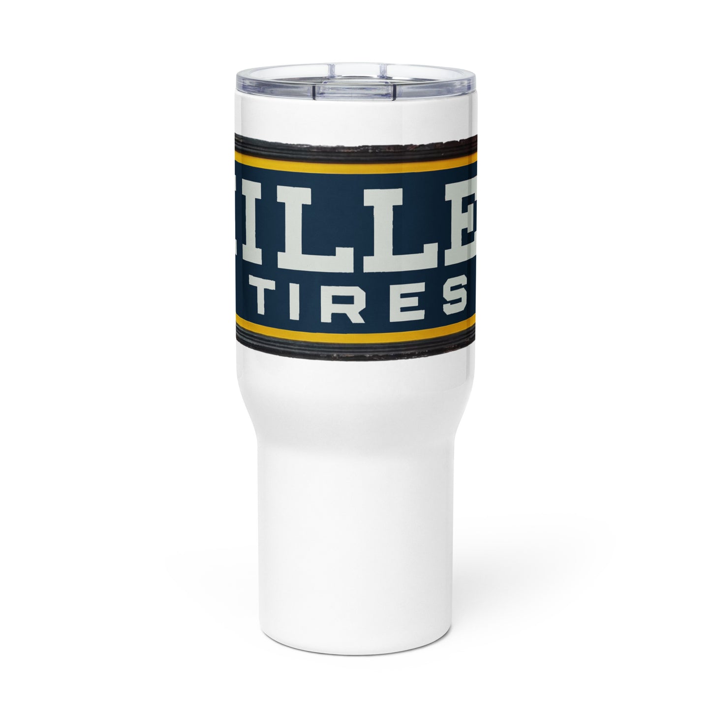 Vintage Miller Tire Sign Travel mug with a handle