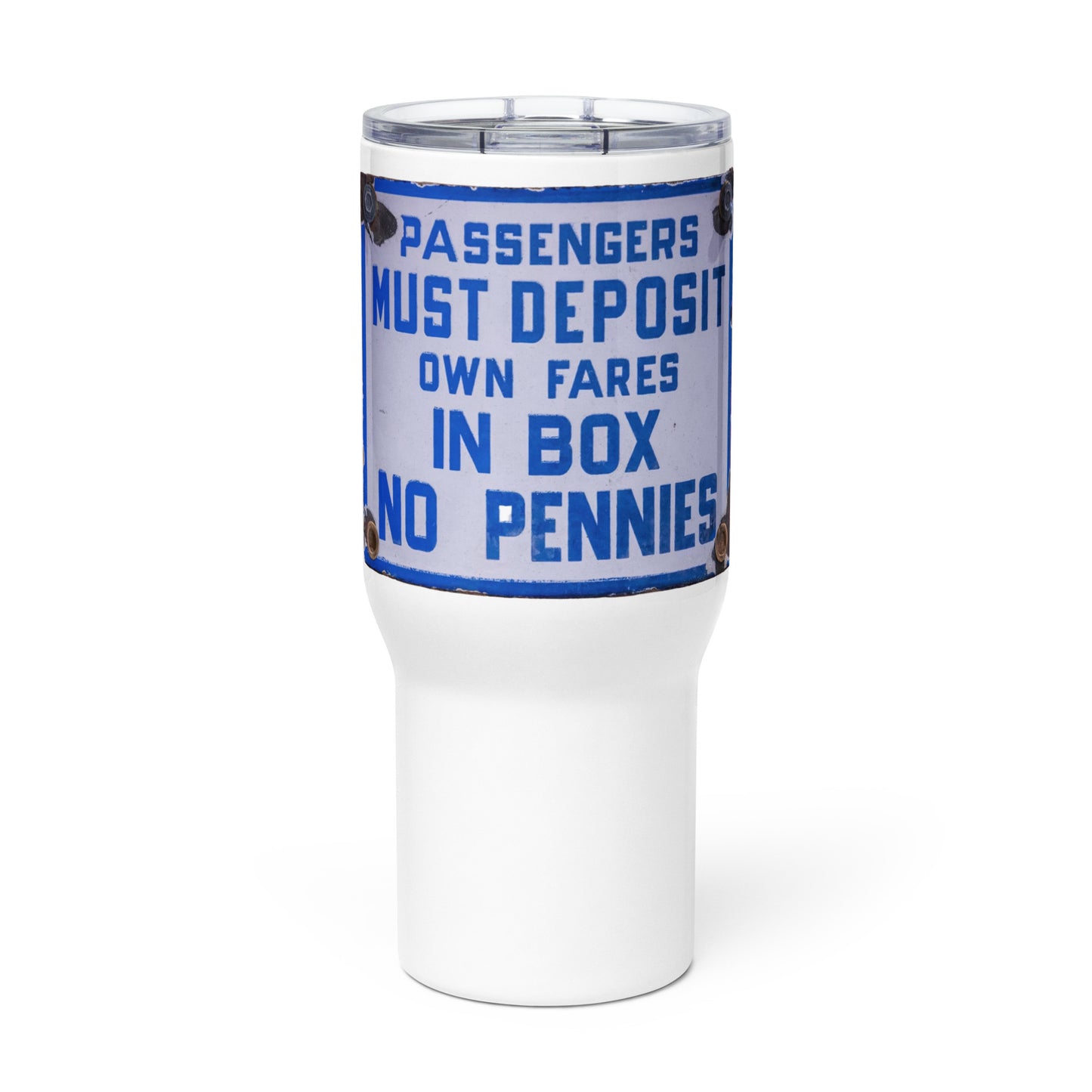 Vintage Passenger Fare Sign Travel mug with a handle