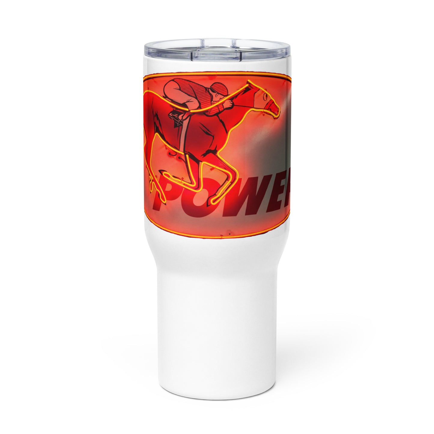 Retro Neon Sign Power Travel mug with a handle