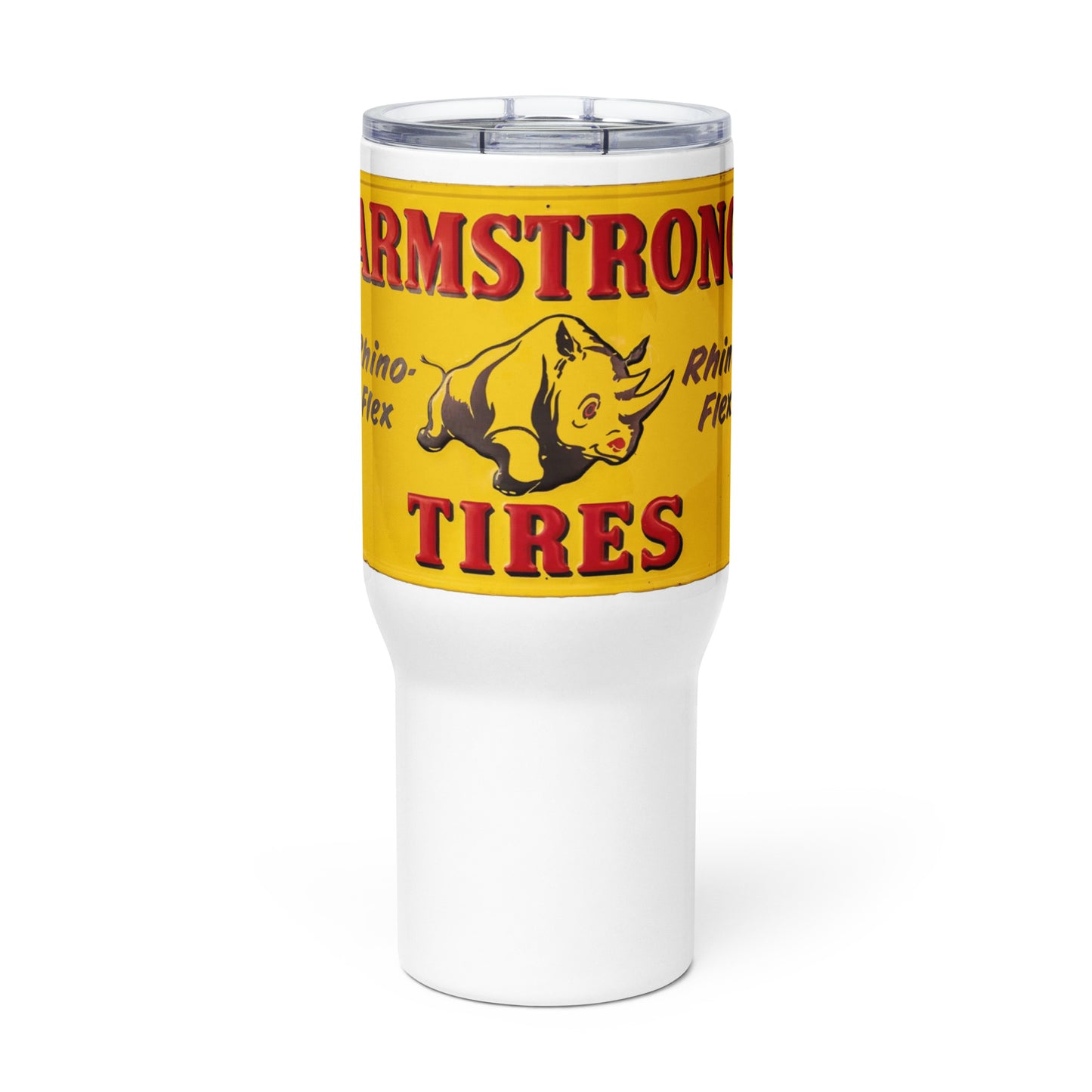 Retro Rhino Tire Sign Tin Style Travel mug with a handle