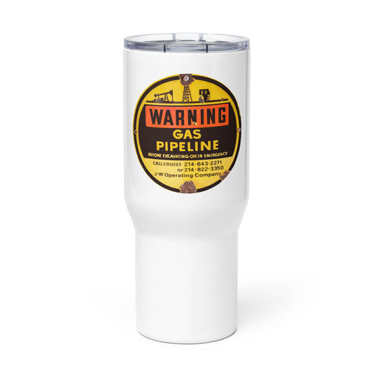 Retro Gas Warning Sign Tin Travel mug with a handle