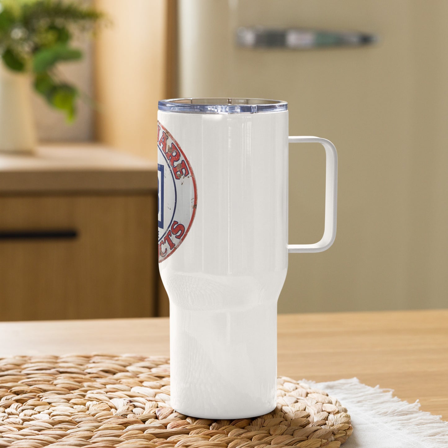 B Square Design Porcelain Travel mug with a handle