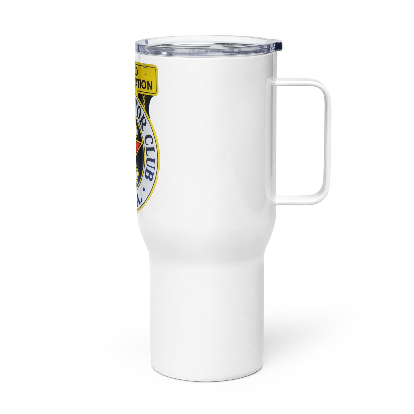 Chicago Motor Club Tin Style Travel mug with a handle