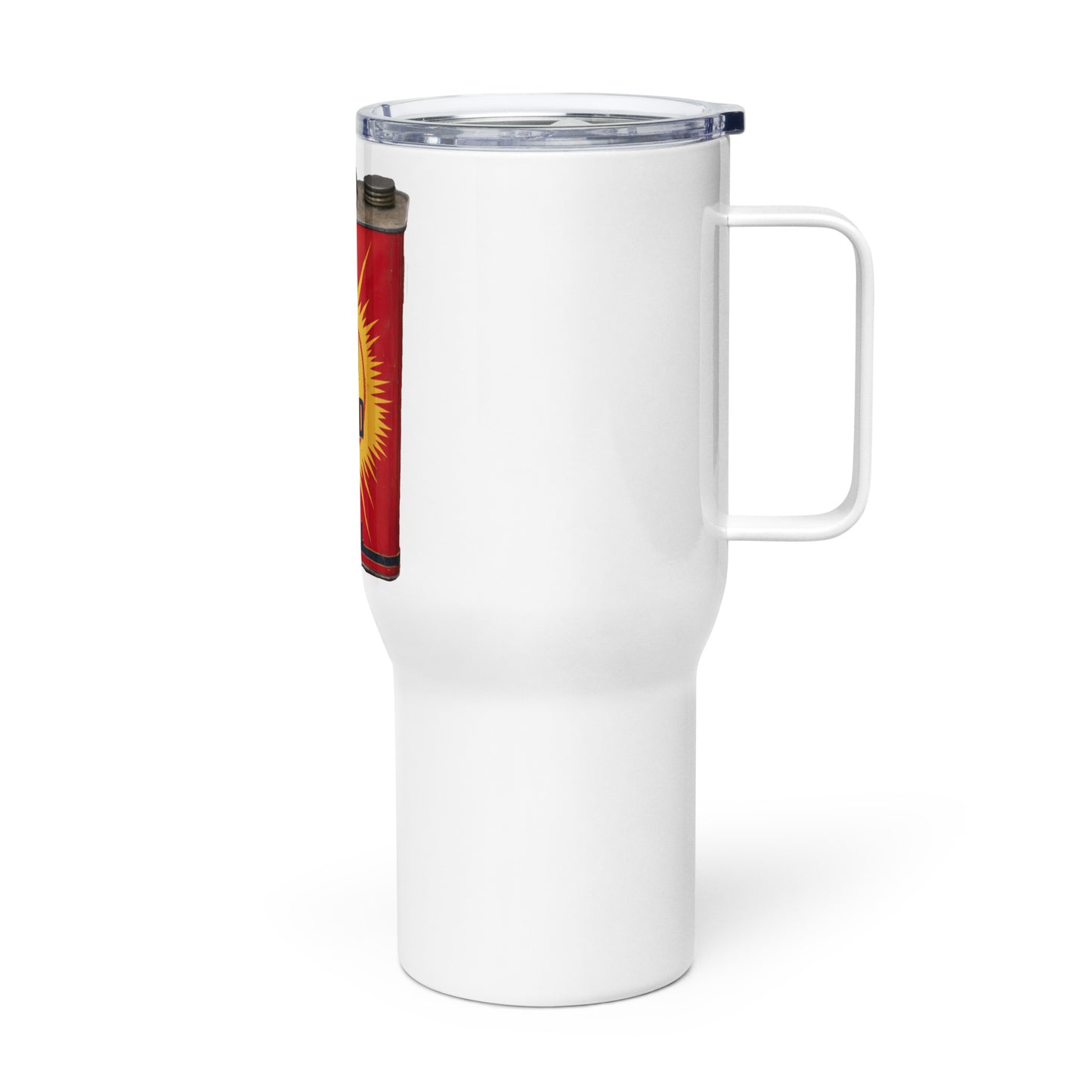 Retro Oil Can Design Travel mug with a handle