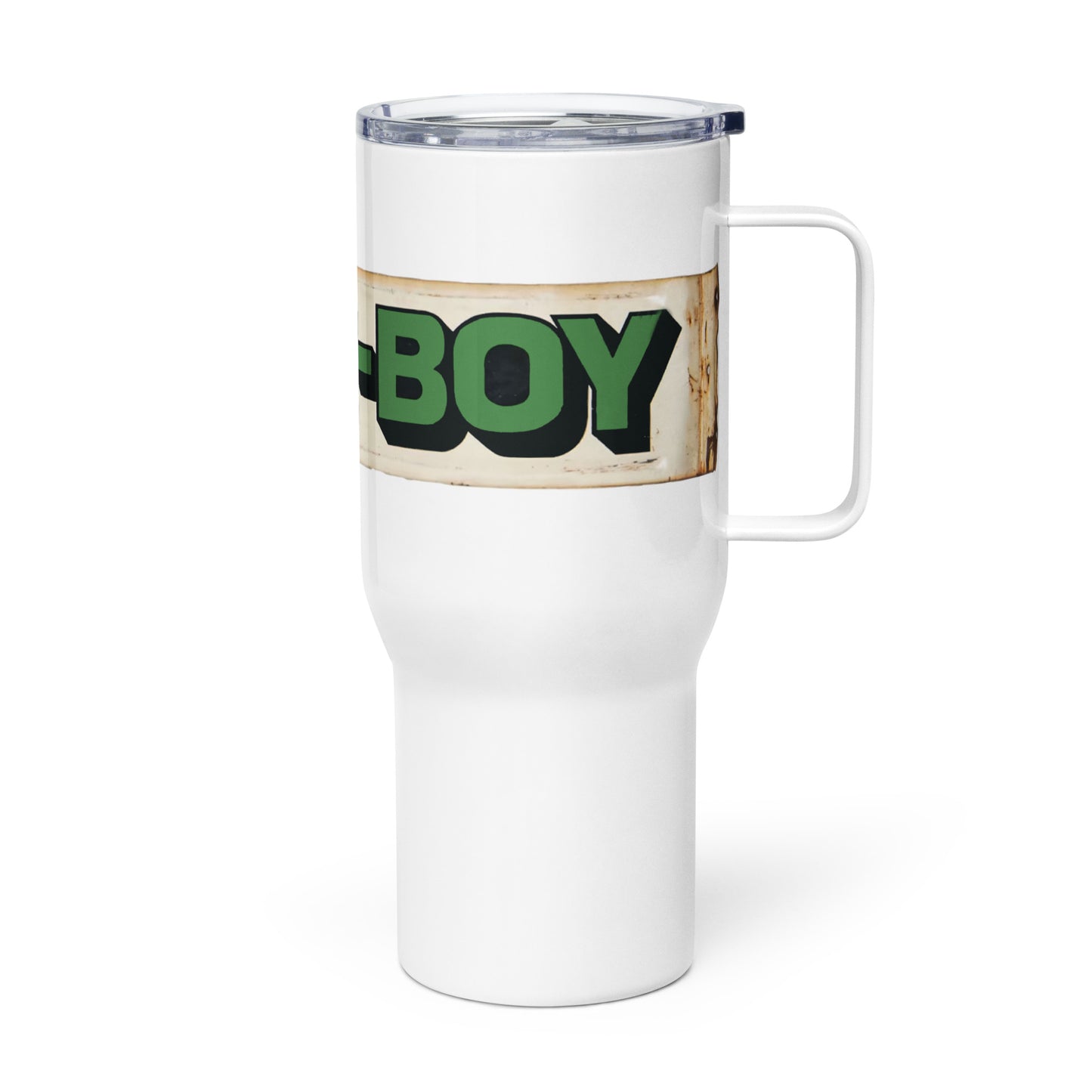 Lawn Boy Porcelain Patina Style Travel mug with a handle