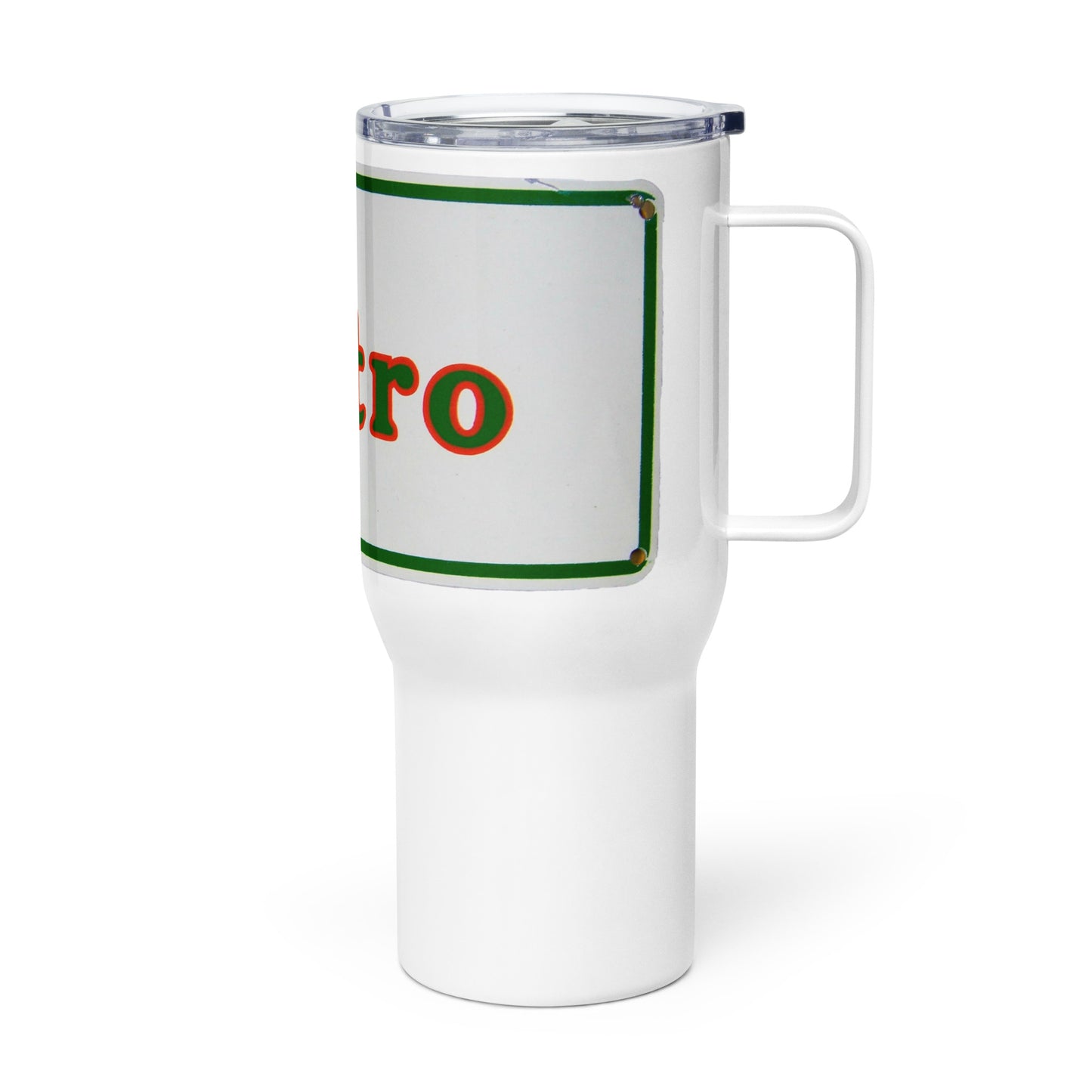 Retro Metro Tin Style Travel mug with a handle