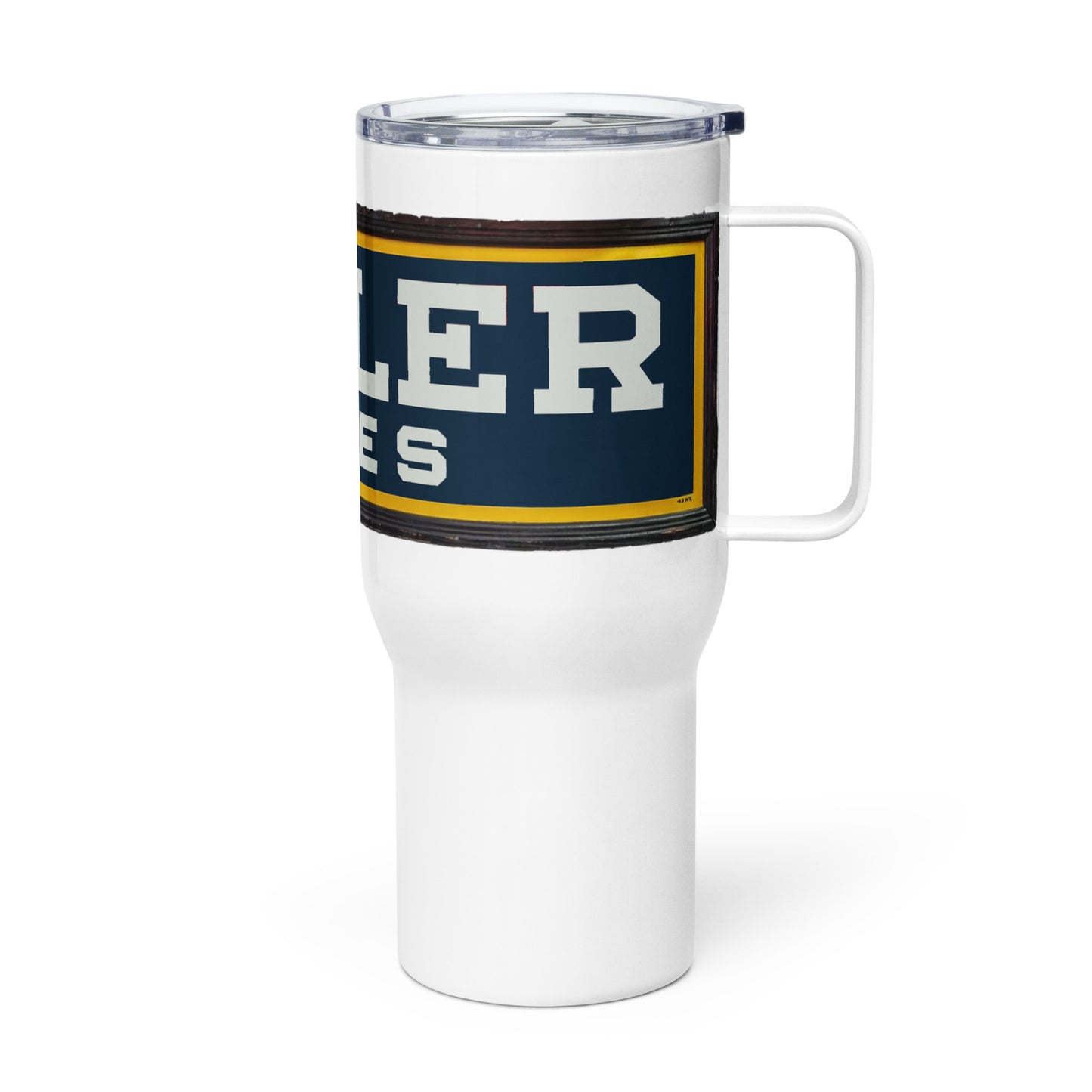 Vintage Miller Tire Sign Travel mug with a handle