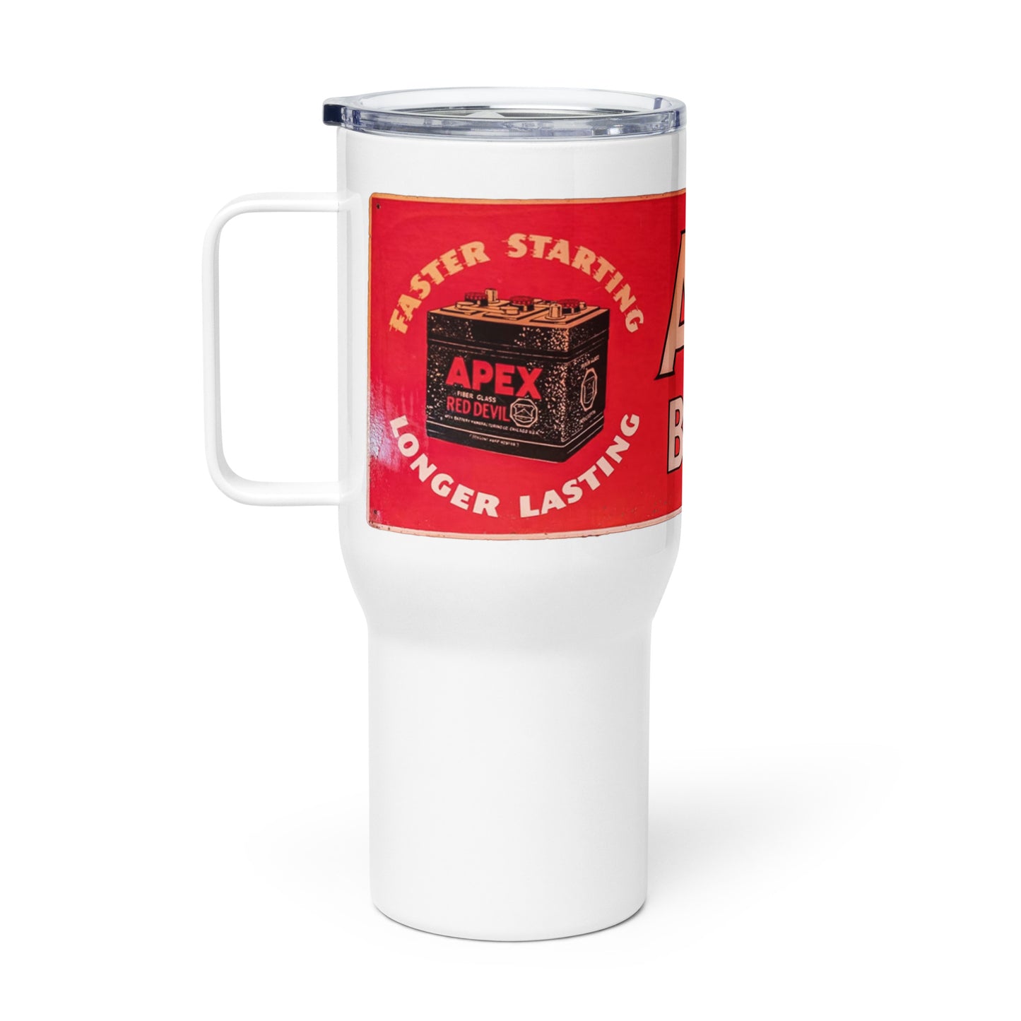 Apex Batteries Retro Tin Style Travel mug with a handle