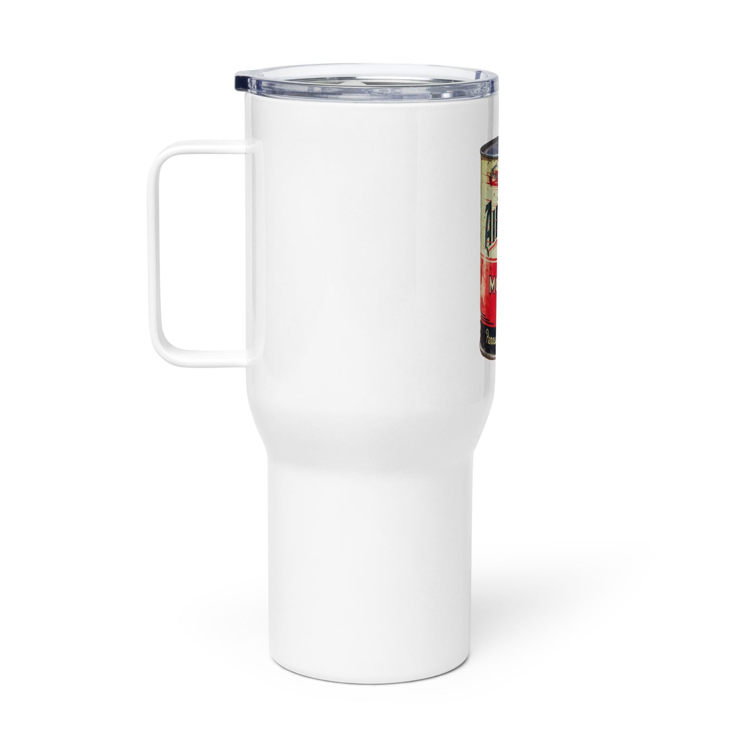 Aviation Oil Soup Can Style Travel mug with a handle