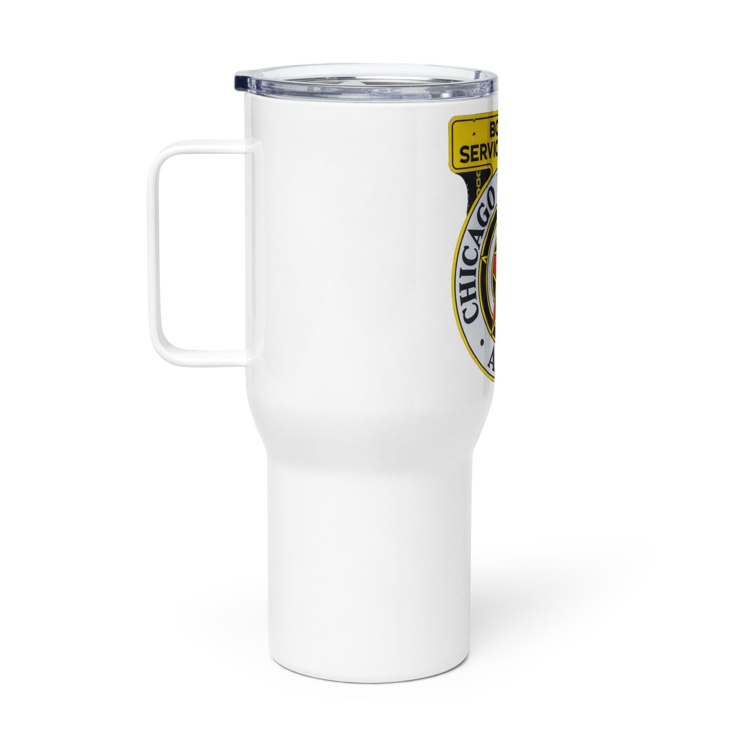 Chicago Motor Club Tin Style Travel mug with a handle