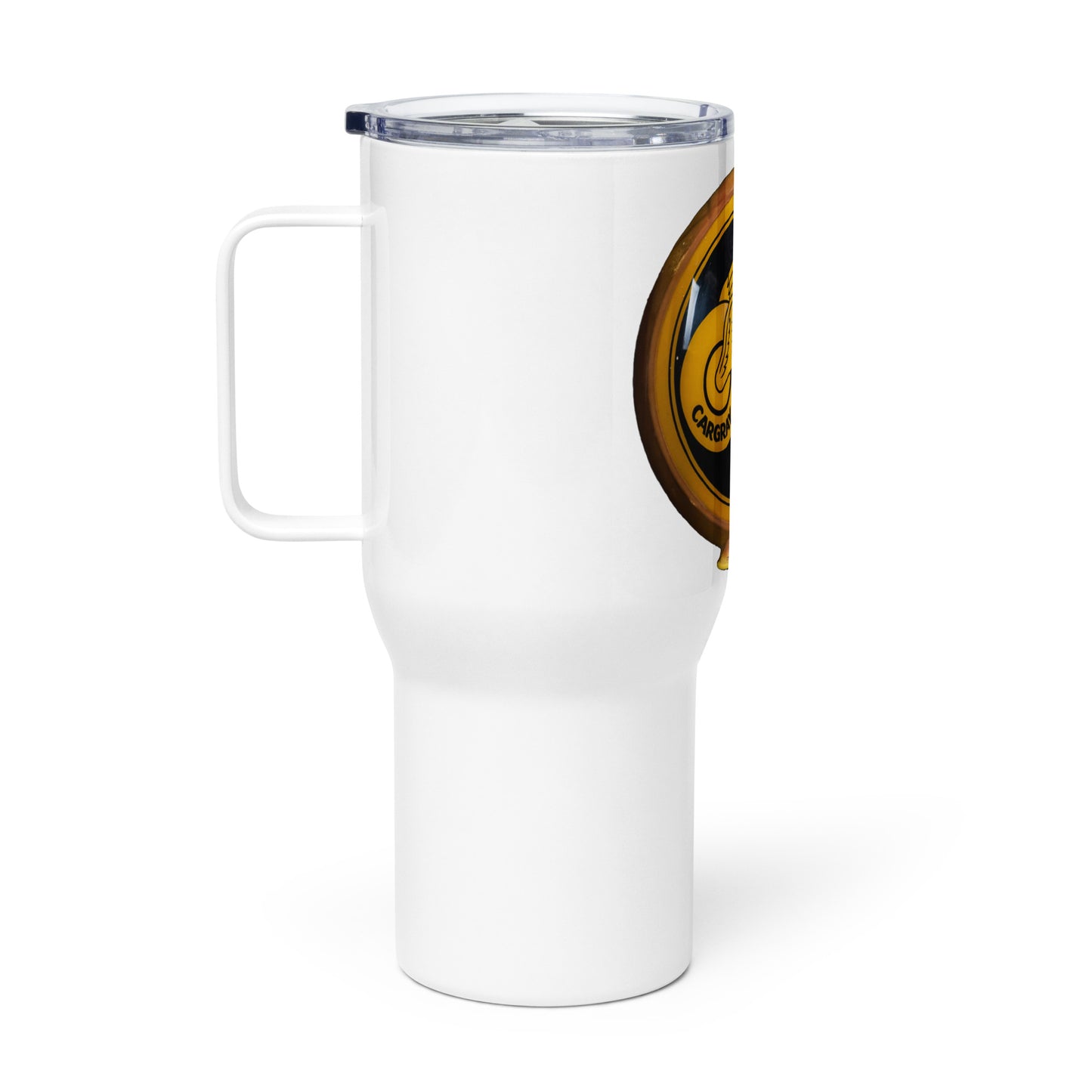 Cargray Gold Globe Style Travel mug with a handle