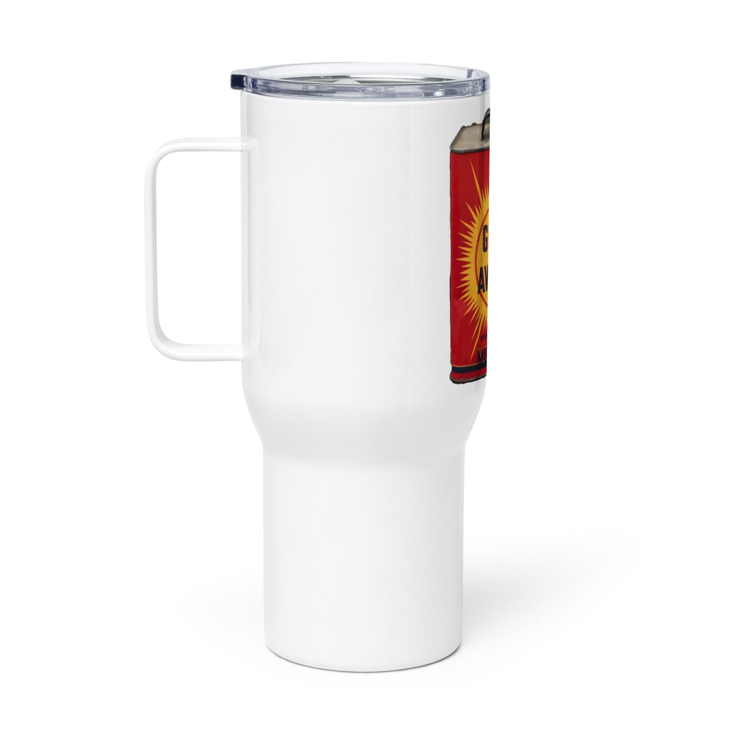 Retro Oil Can Design Travel mug with a handle