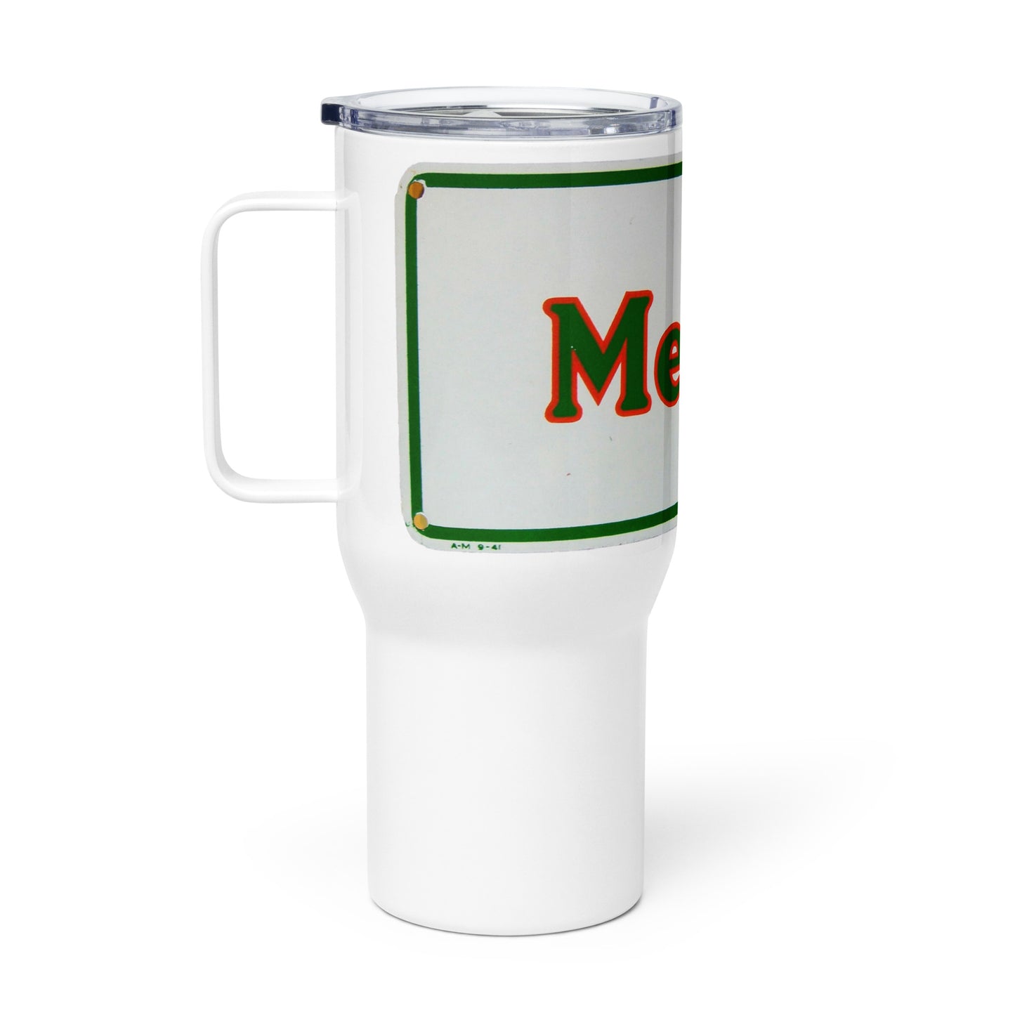 Retro Metro Tin Style Travel mug with a handle