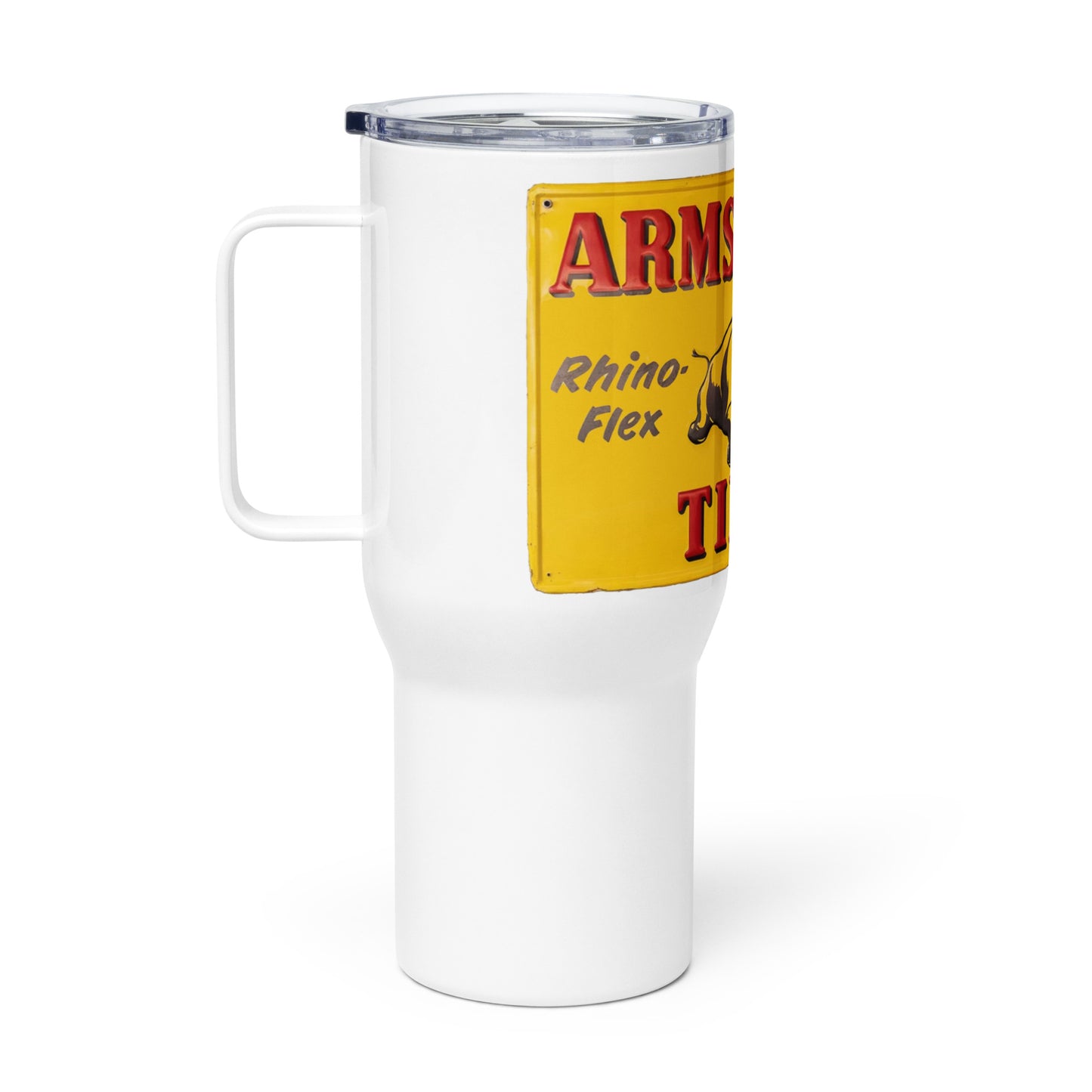 Retro Rhino Tire Sign Tin Style Travel mug with a handle