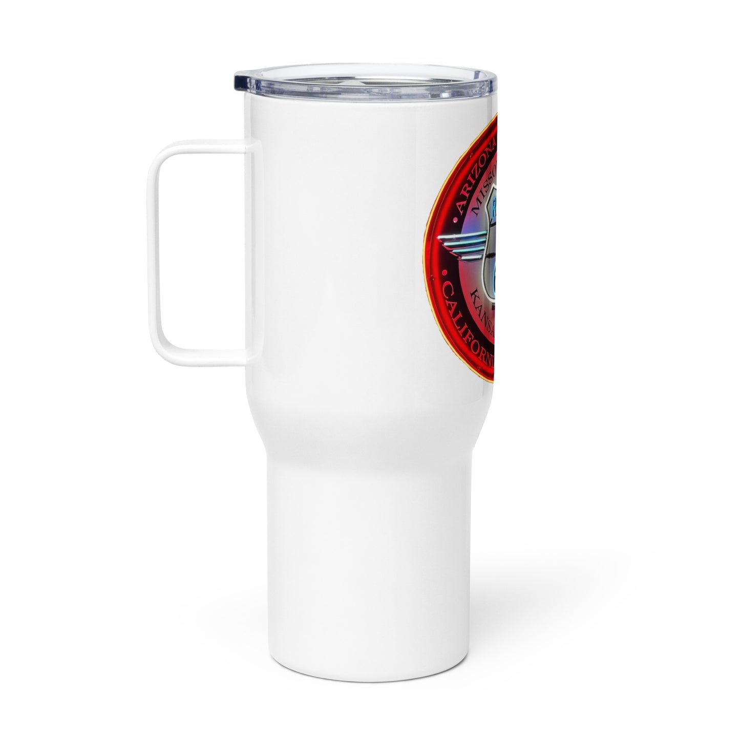 Vintage Route 66 Neon Style Lit Travel mug with a handle