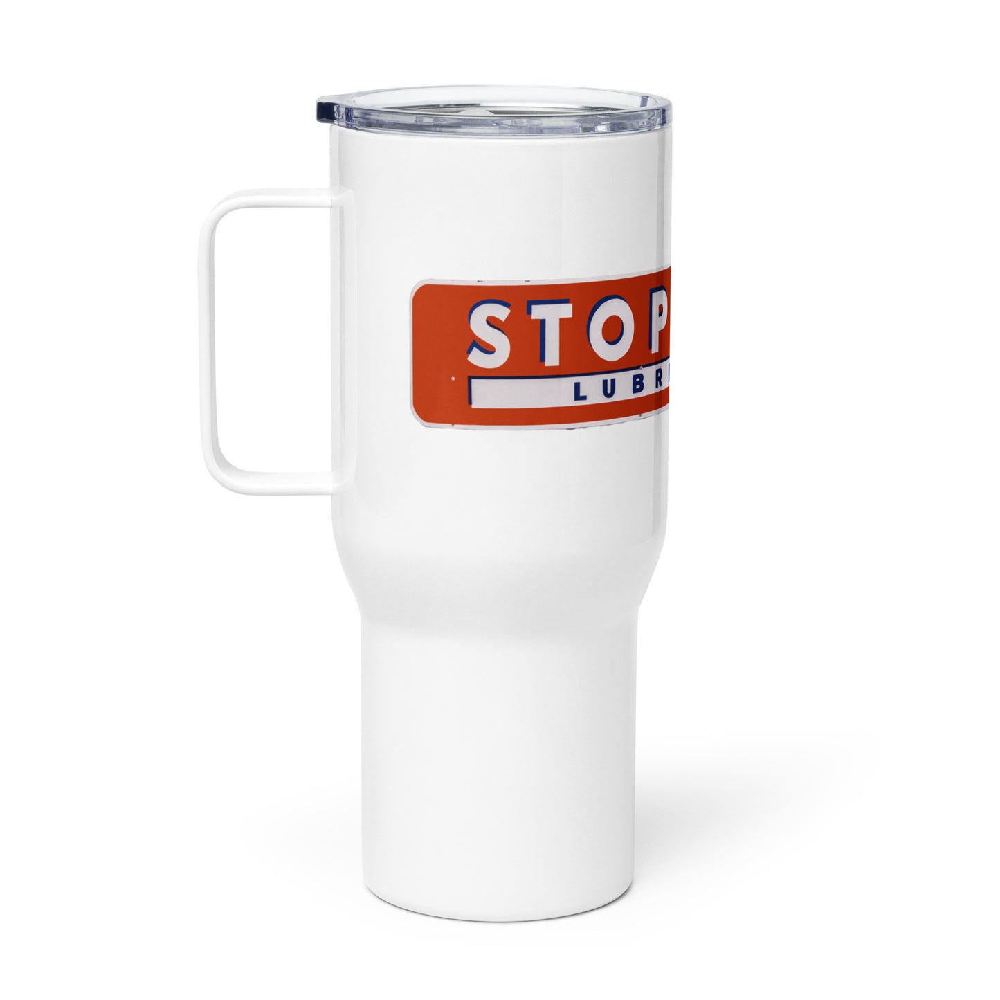 Retro Stop Wear Lube Painted Sign Travel mug with a handle