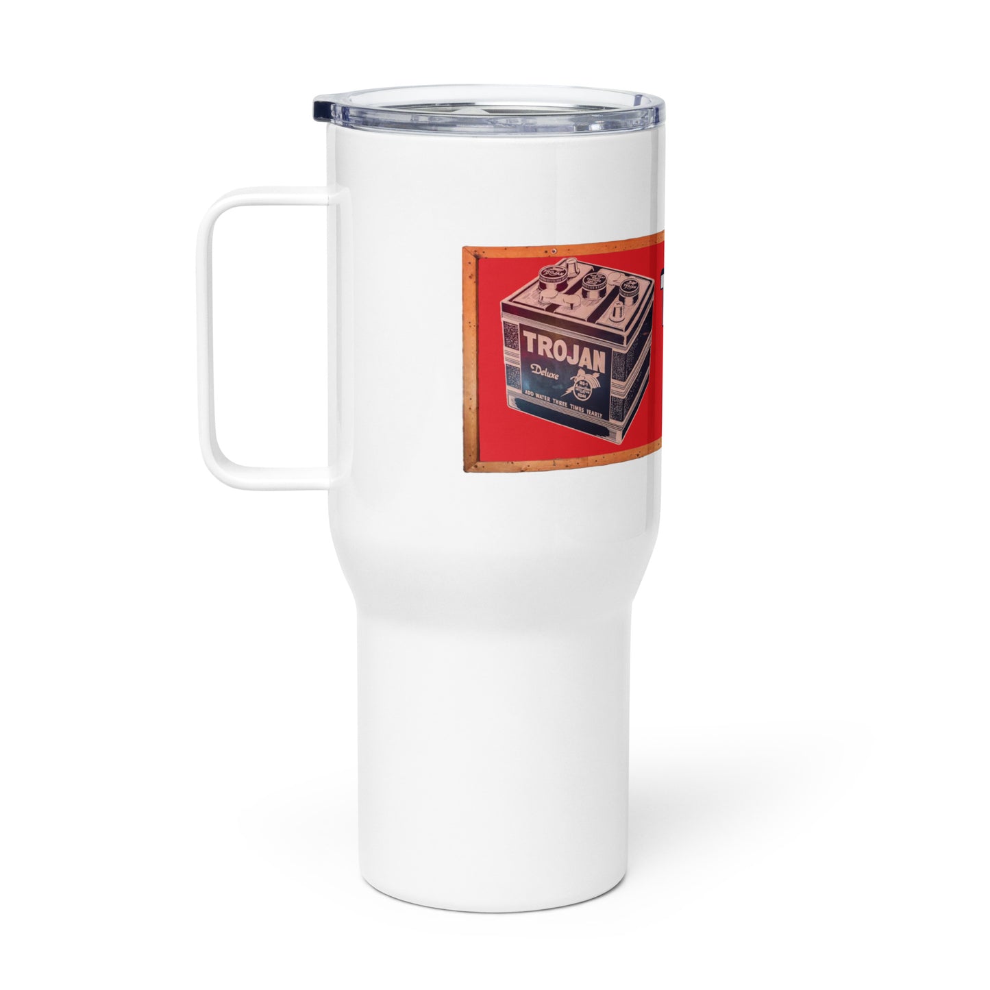 Vintage Trojan Battery Sign Travel mug with a handle