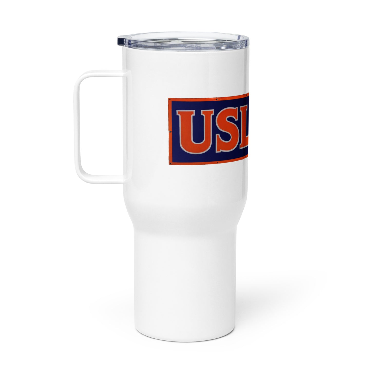 Retro USL Battery Tin Style Travel mug with a handle