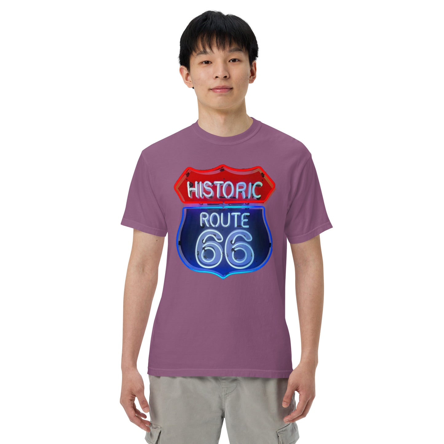 Route 66 Neon Style Lit Unisex Heavyweight T-Shirt