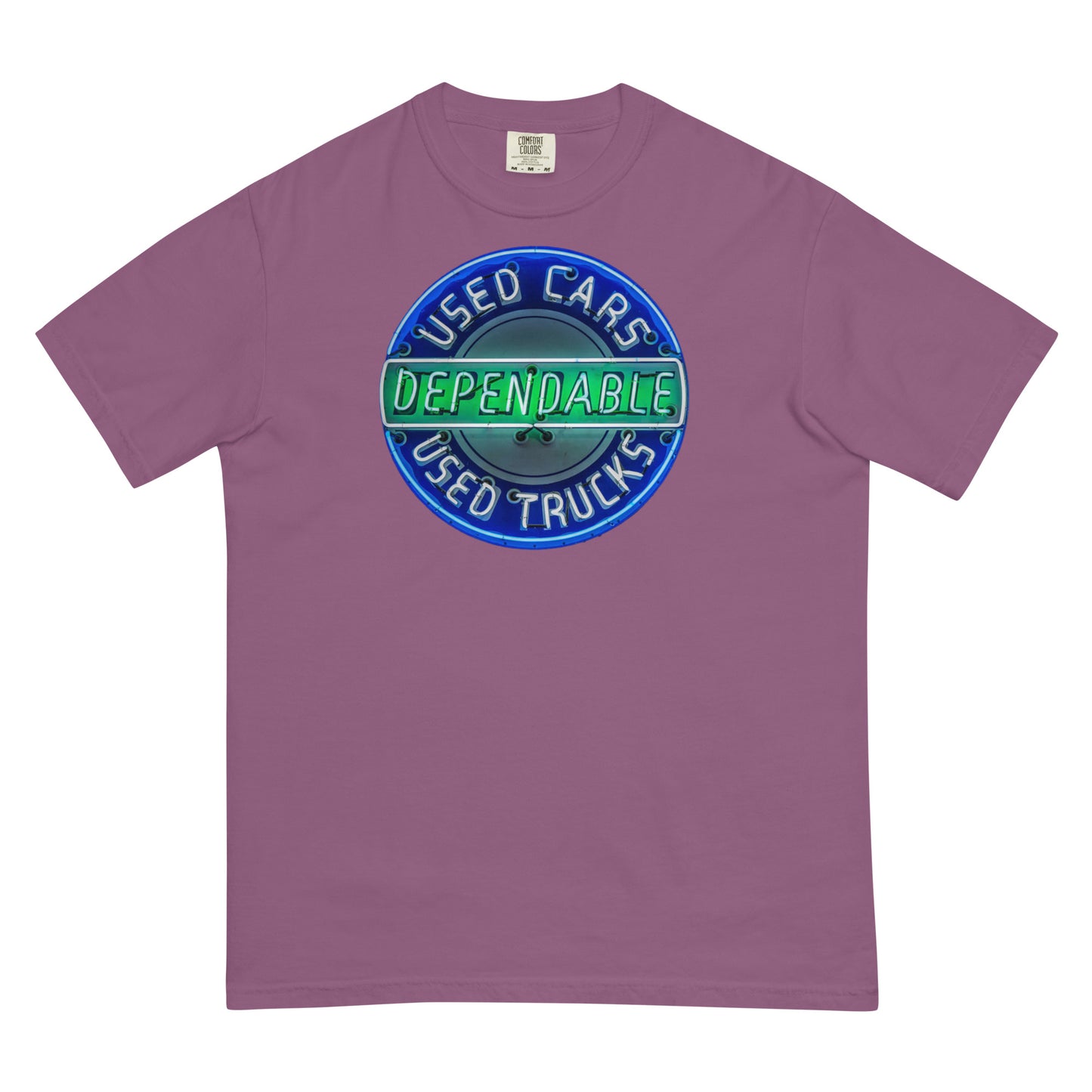 Retro Dependable Used Cars Neon Design Unisex garment-dyed heavyweight t-shirt