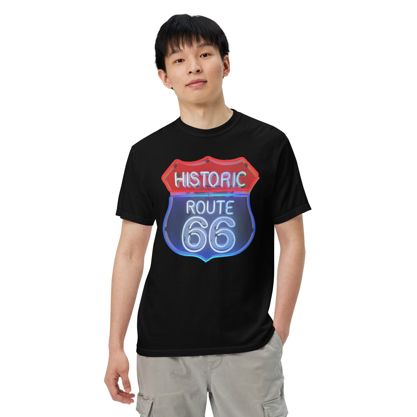 Route 66 Neon Style Lit Unisex Heavyweight T-Shirt