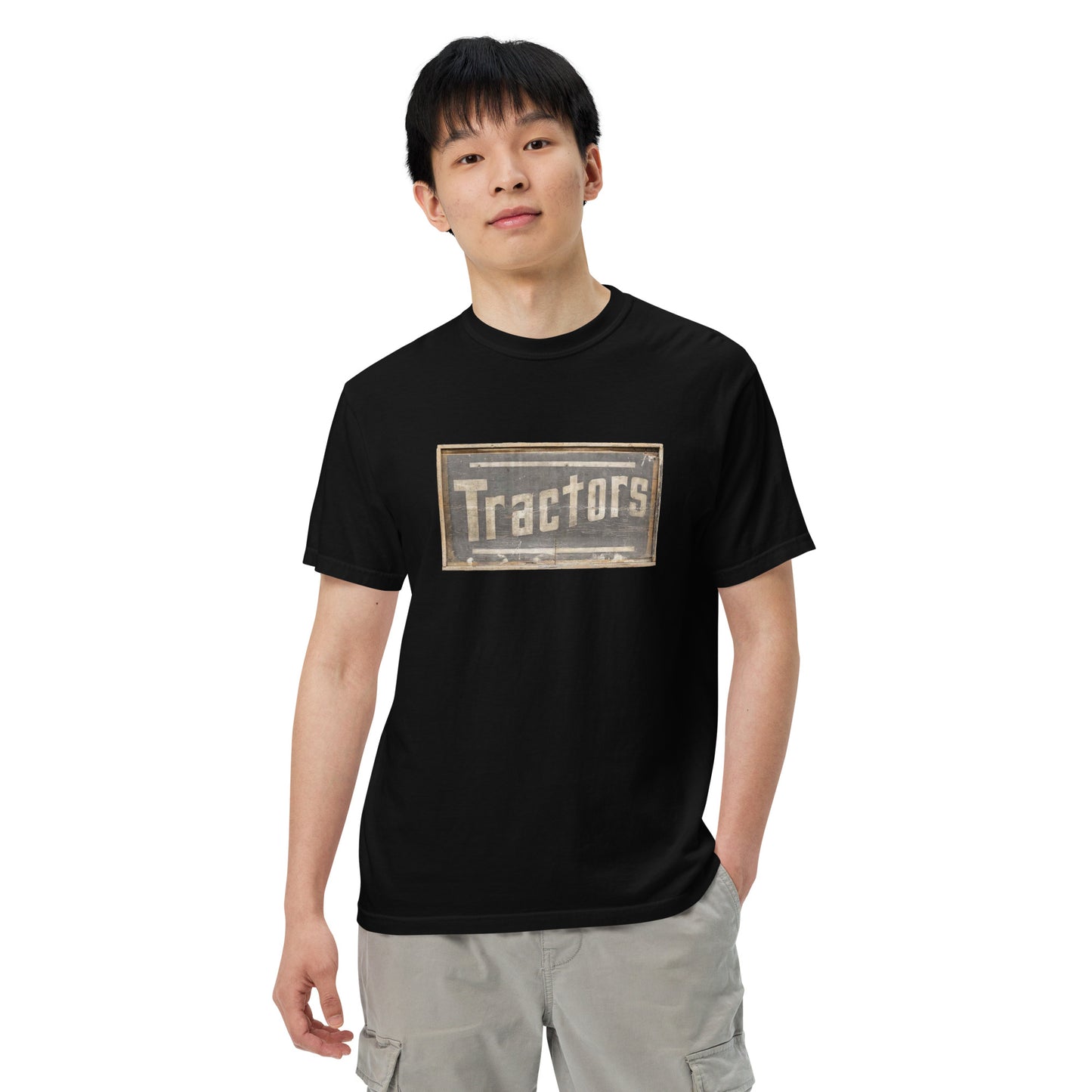 Retro Tractors Sign Wood Style Unisex garment-dyed heavyweight t-shirt