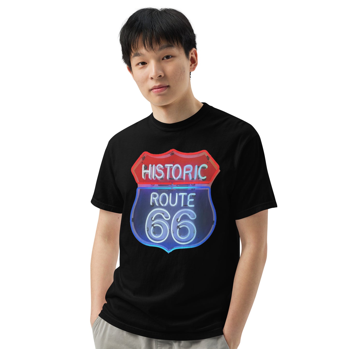 Route 66 Neon Style Lit Unisex Heavyweight T-Shirt