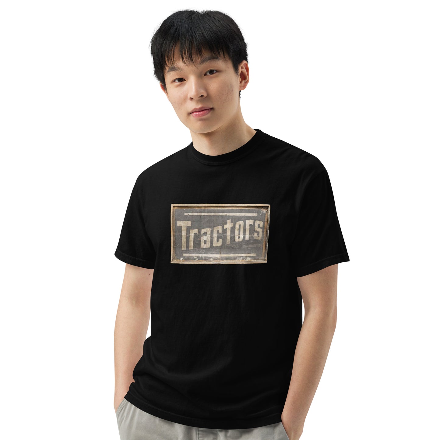 Retro Tractors Sign Wood Style Unisex garment-dyed heavyweight t-shirt